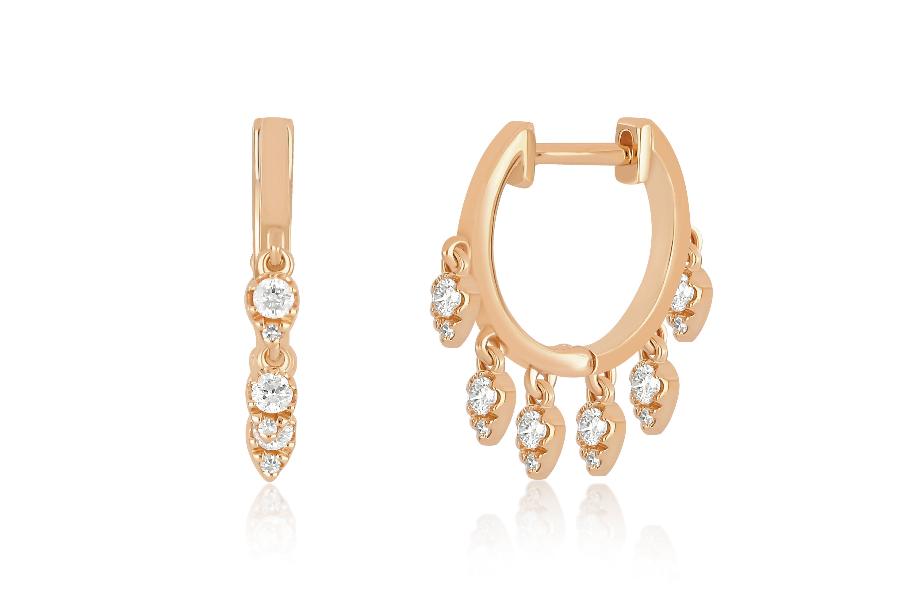 Diamond Teardrop Shimmy Huggie Earring in 14k rose gold