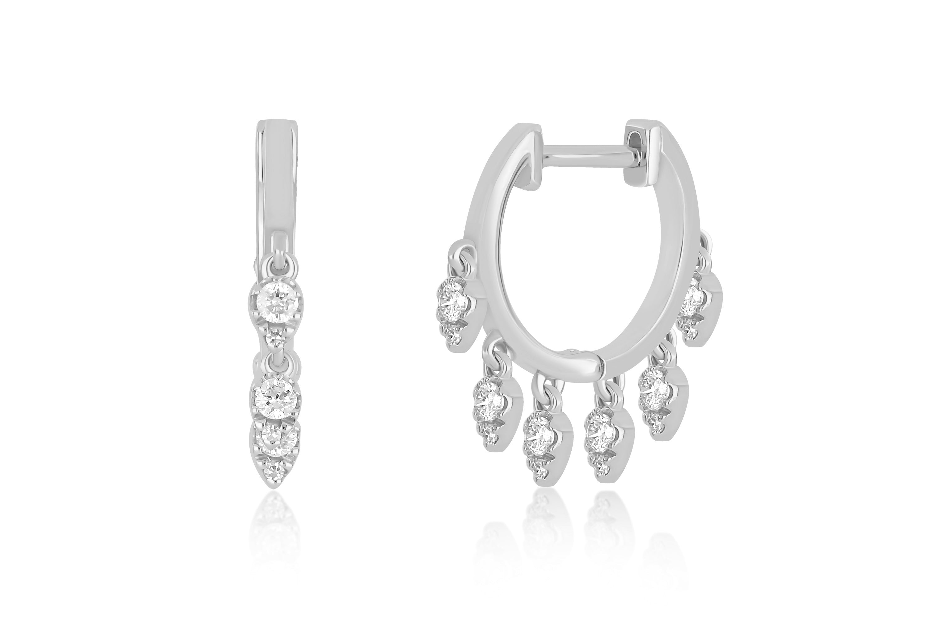 Diamond Teardrop Shimmy Huggie Earring in 14k white gold