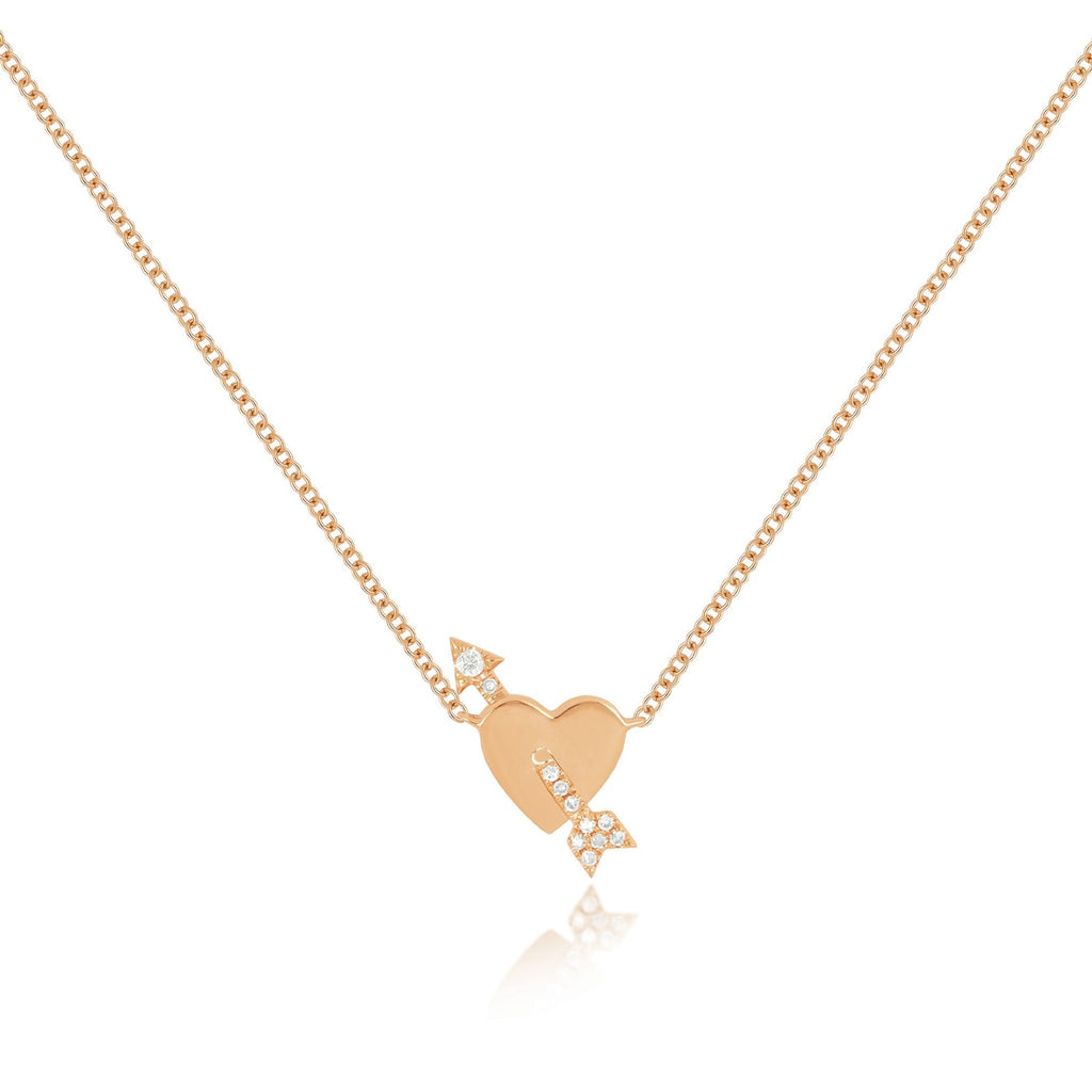 Gold Heart Diamond Arrow Necklace 14k Gold EF Collection EF Collection