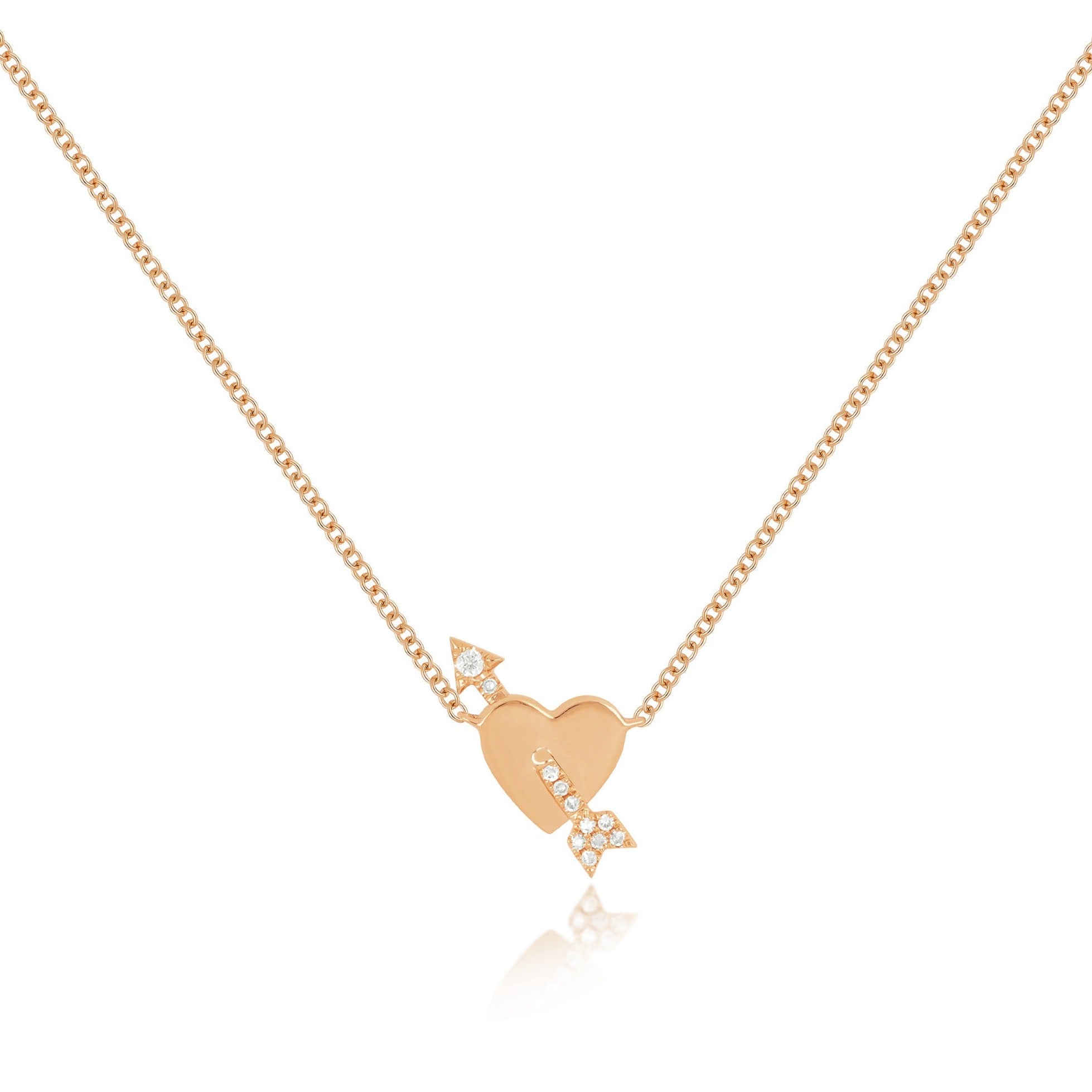 Gold Heart and Diamond Arrow Necklace in 14k Rose Gold