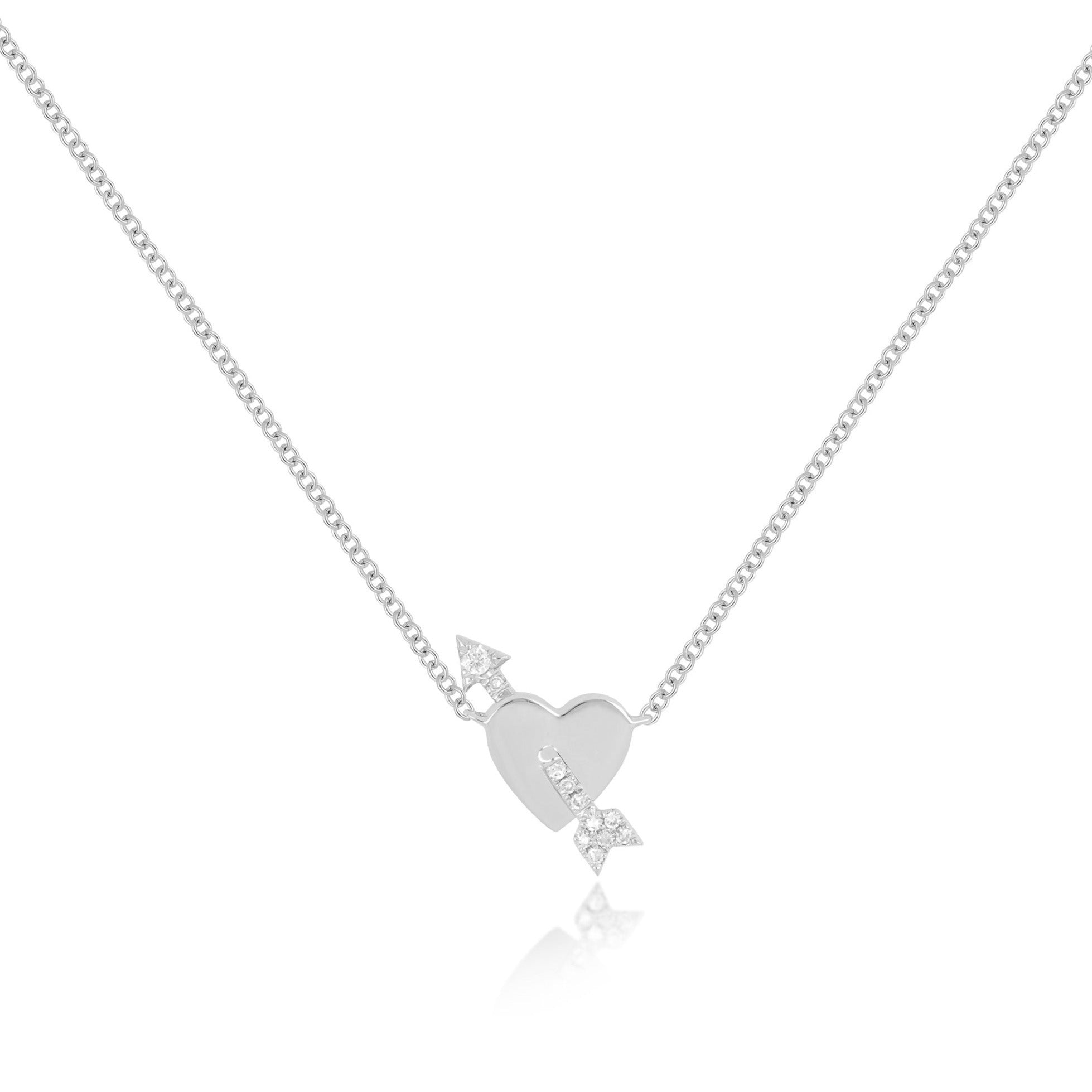 Gold Heart and Diamond Arrow Necklace in 14k White Gold