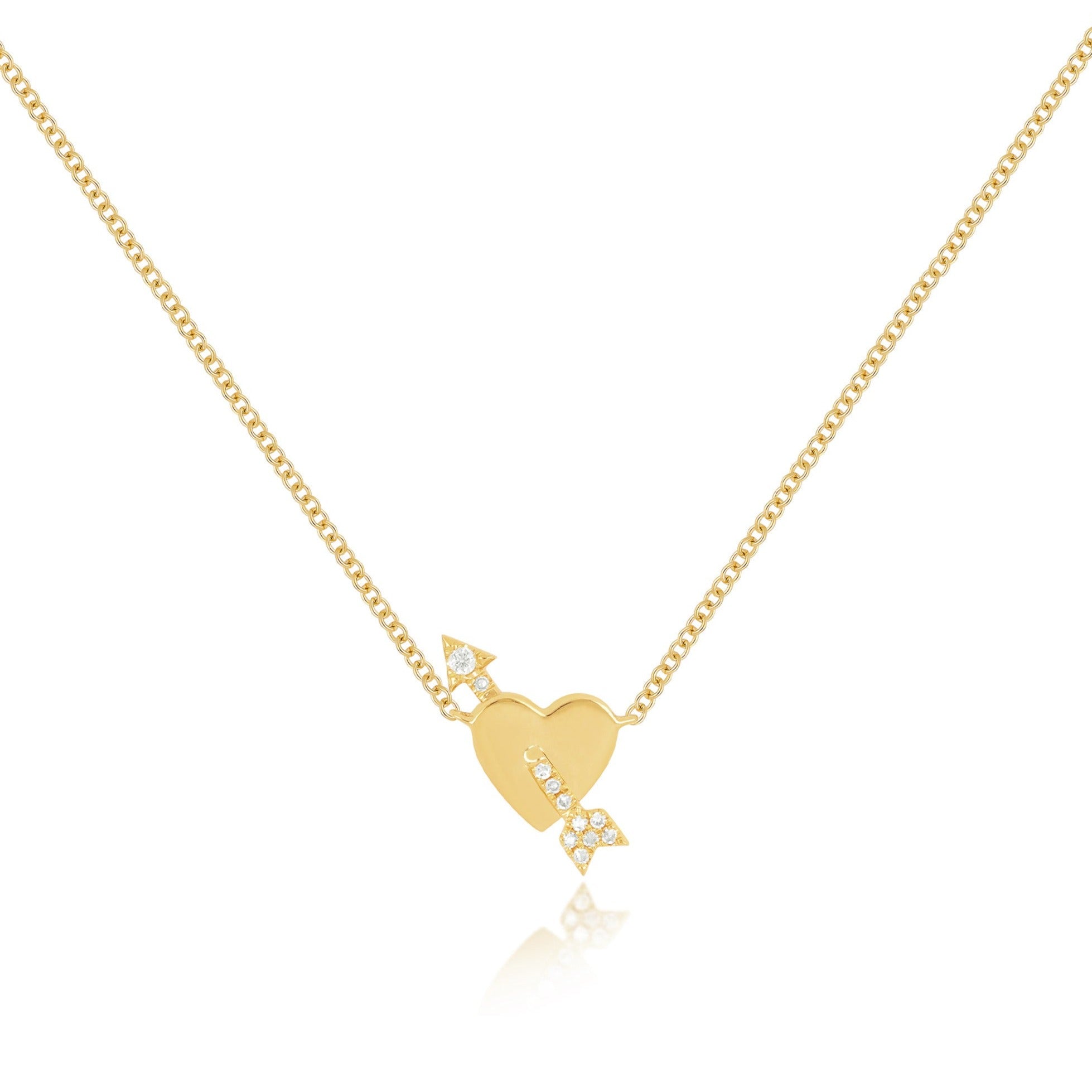 Gold Heart and Diamond Arrow Necklace in 14k Yellow Gold