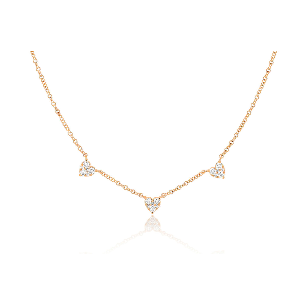 Triple Full Cut Diamond Heart Necklace