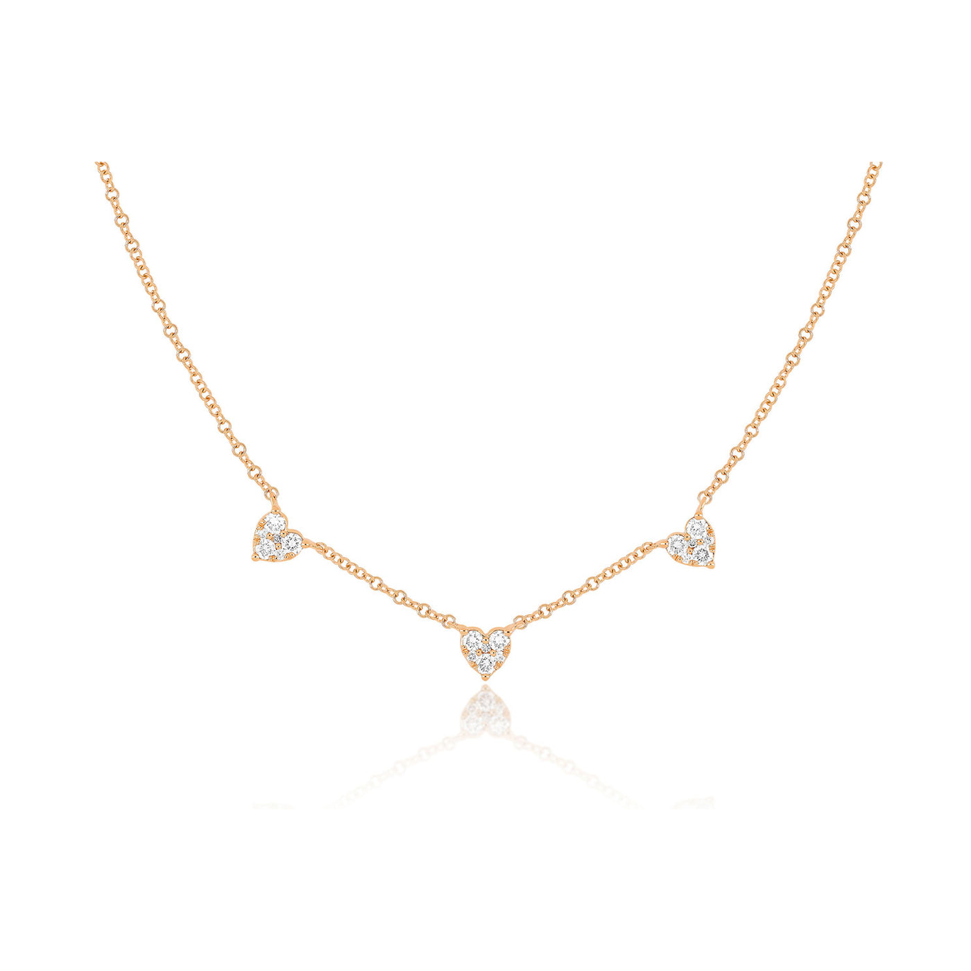 Triple Full Cut Diamond Heart Necklace