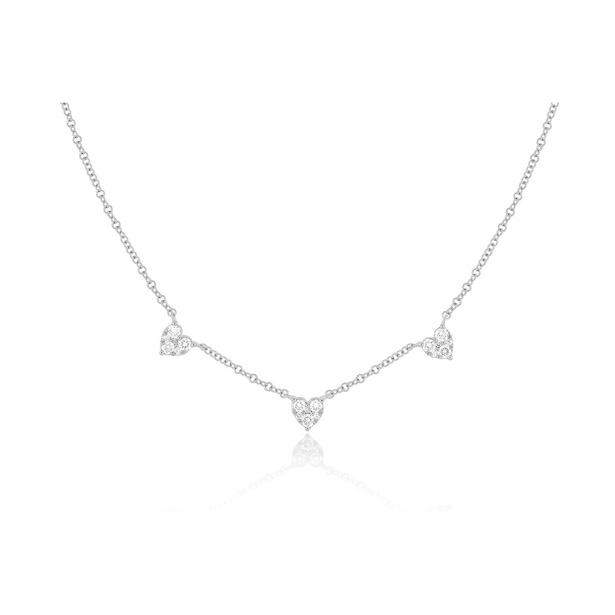 Triple Full Cut Diamond Heart Necklace