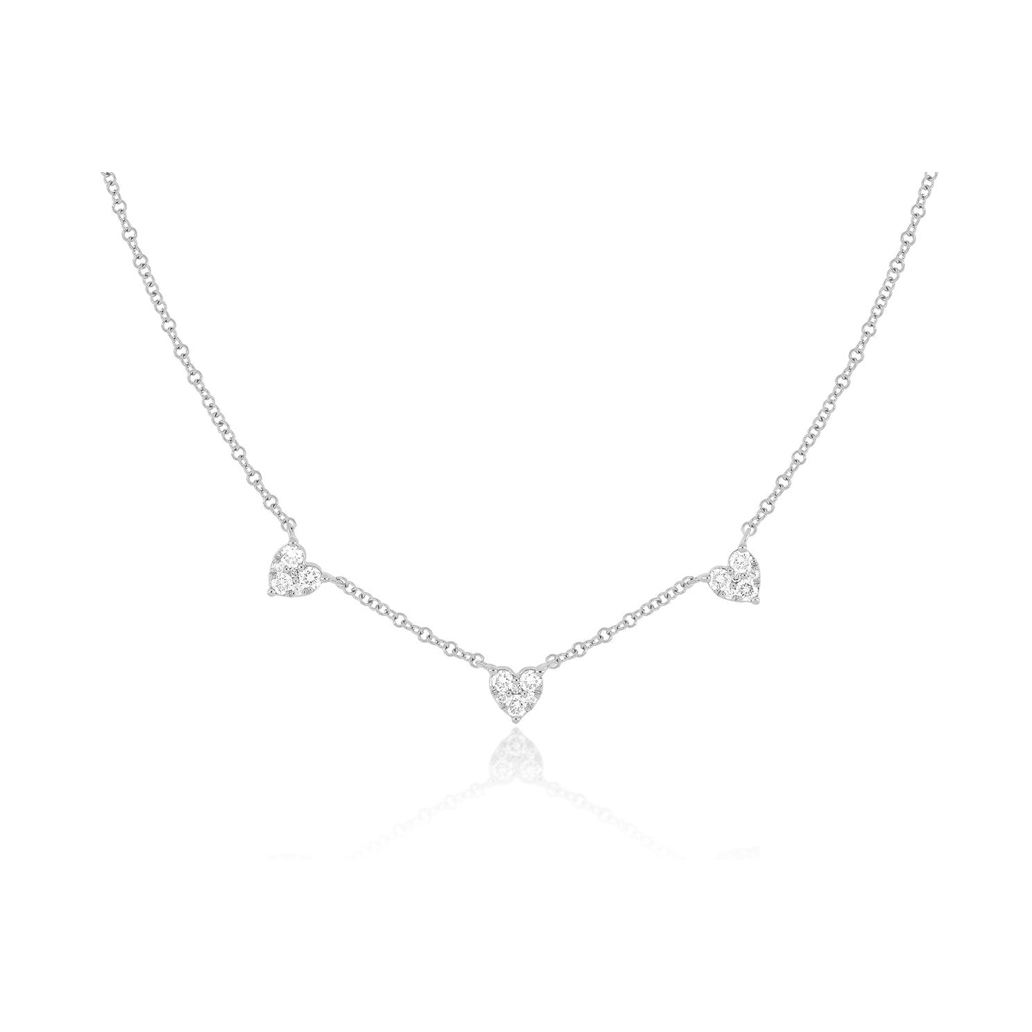 Triple Full Cut Diamond Heart Necklace