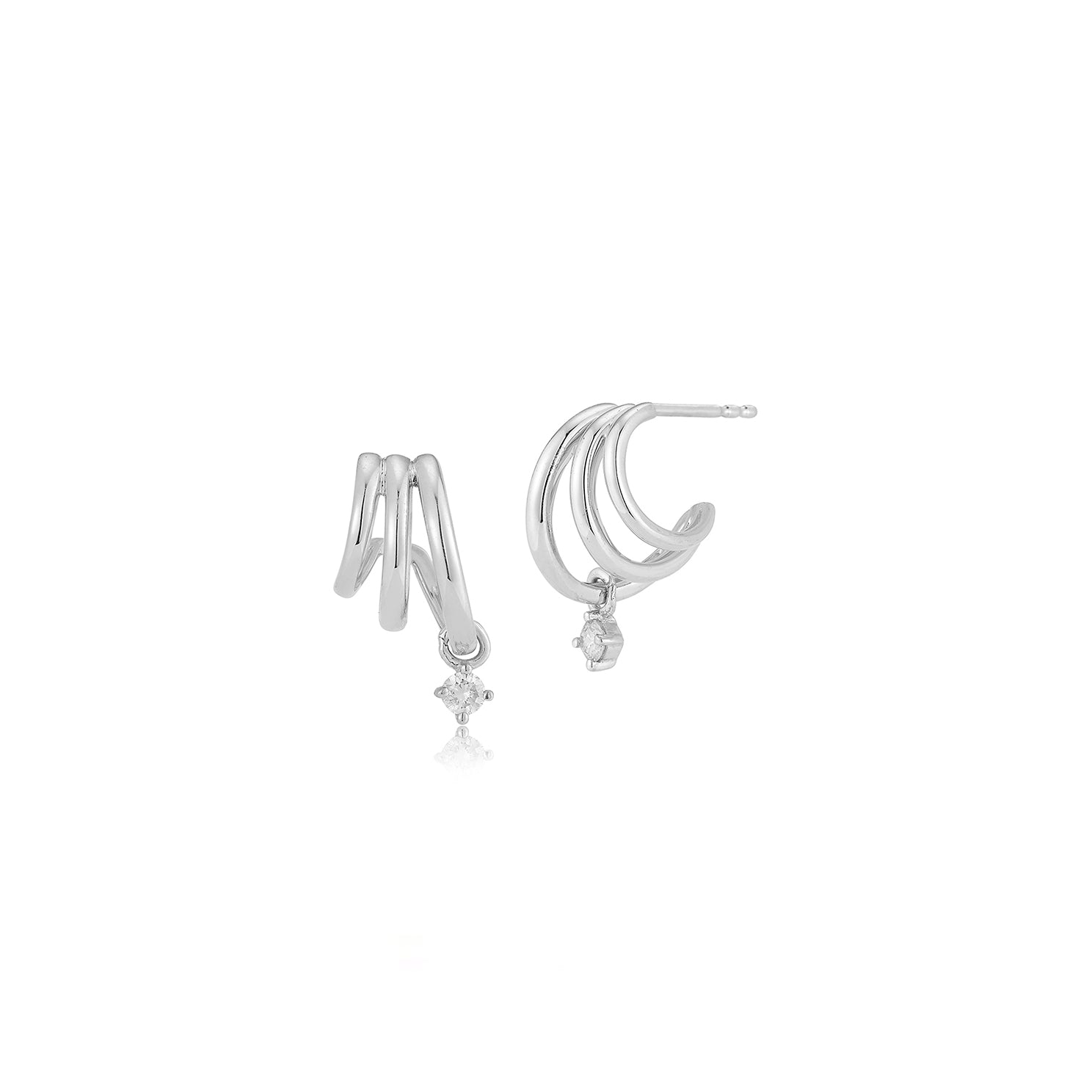 Diamond Drop Triple Huggie Earring in 14k white gold
