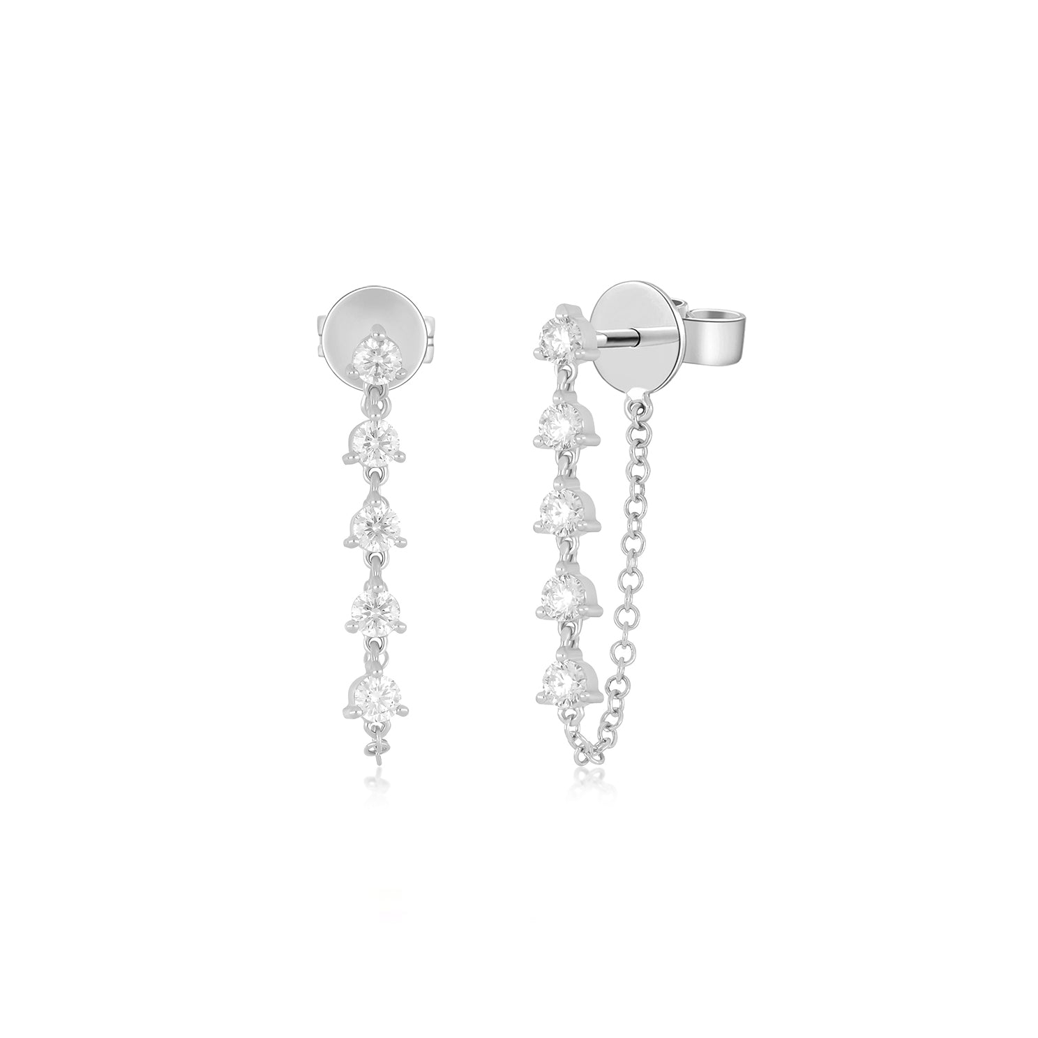 Multi Diamond Chain Stud Earring in 14k white gold