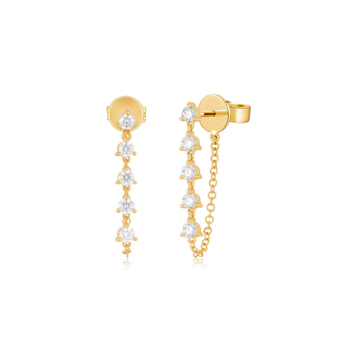 Multi Diamond Chain Stud Earring in 14 Yellow gold