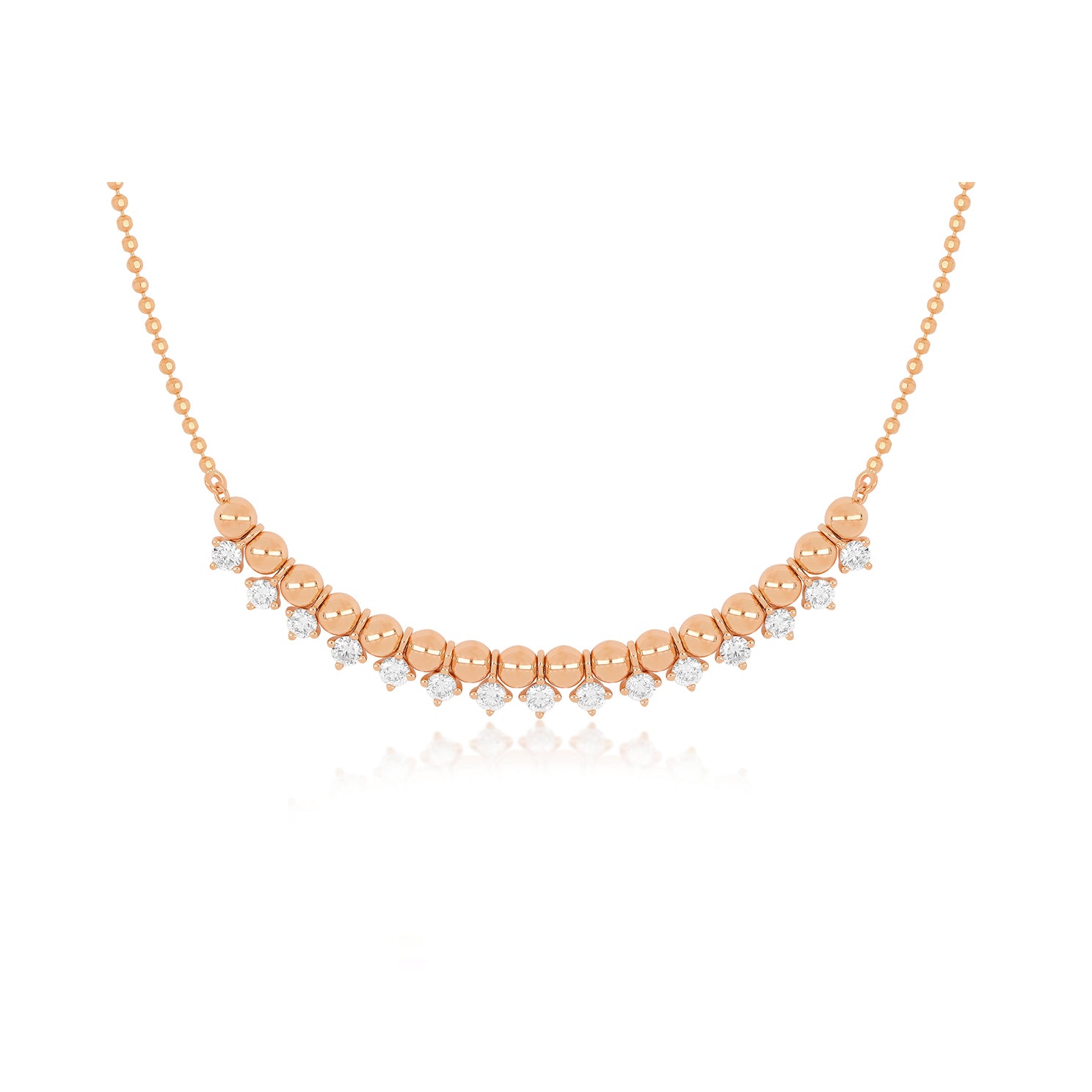 Diamond & Gold Ball Necklace in 14k rose gold