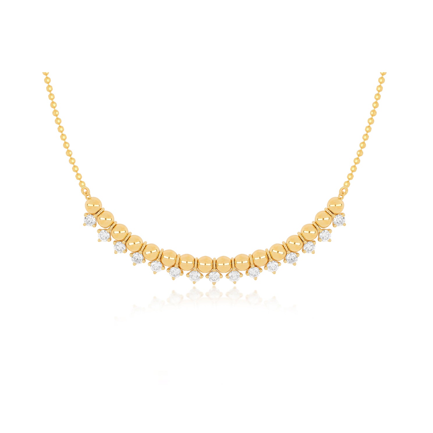 Diamond & Gold Ball Necklace in 14k yellow gold