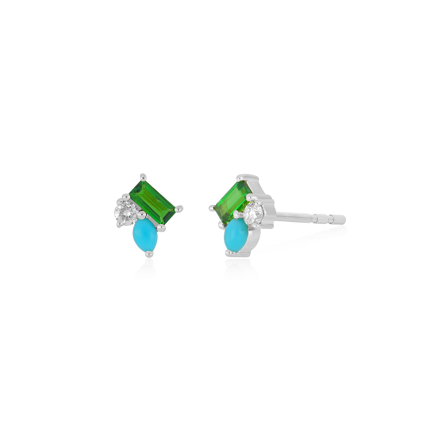 Triple Treasure Stud Earring in 14k white gold