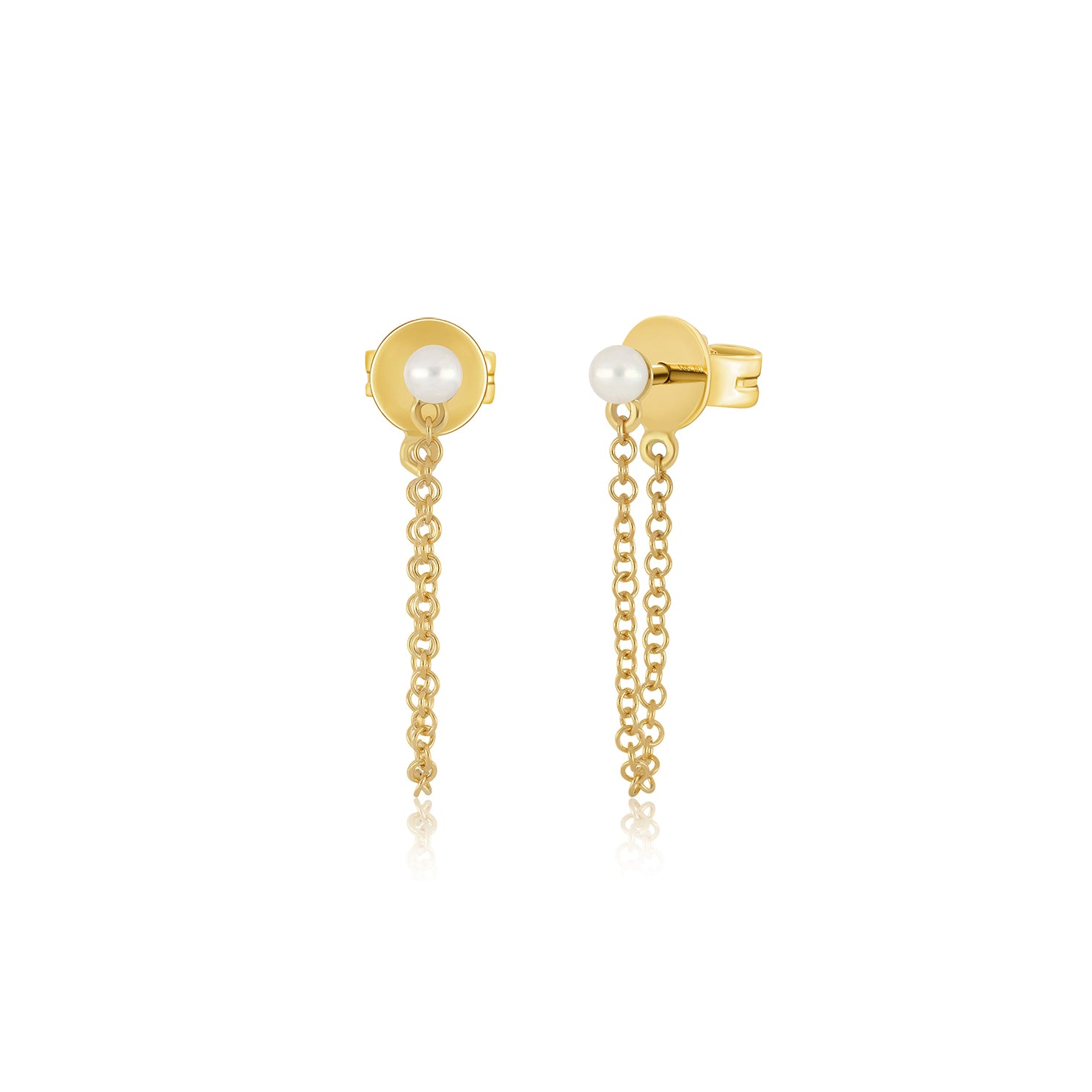 Pearl Chain Stud Earring in 14k yellow gold