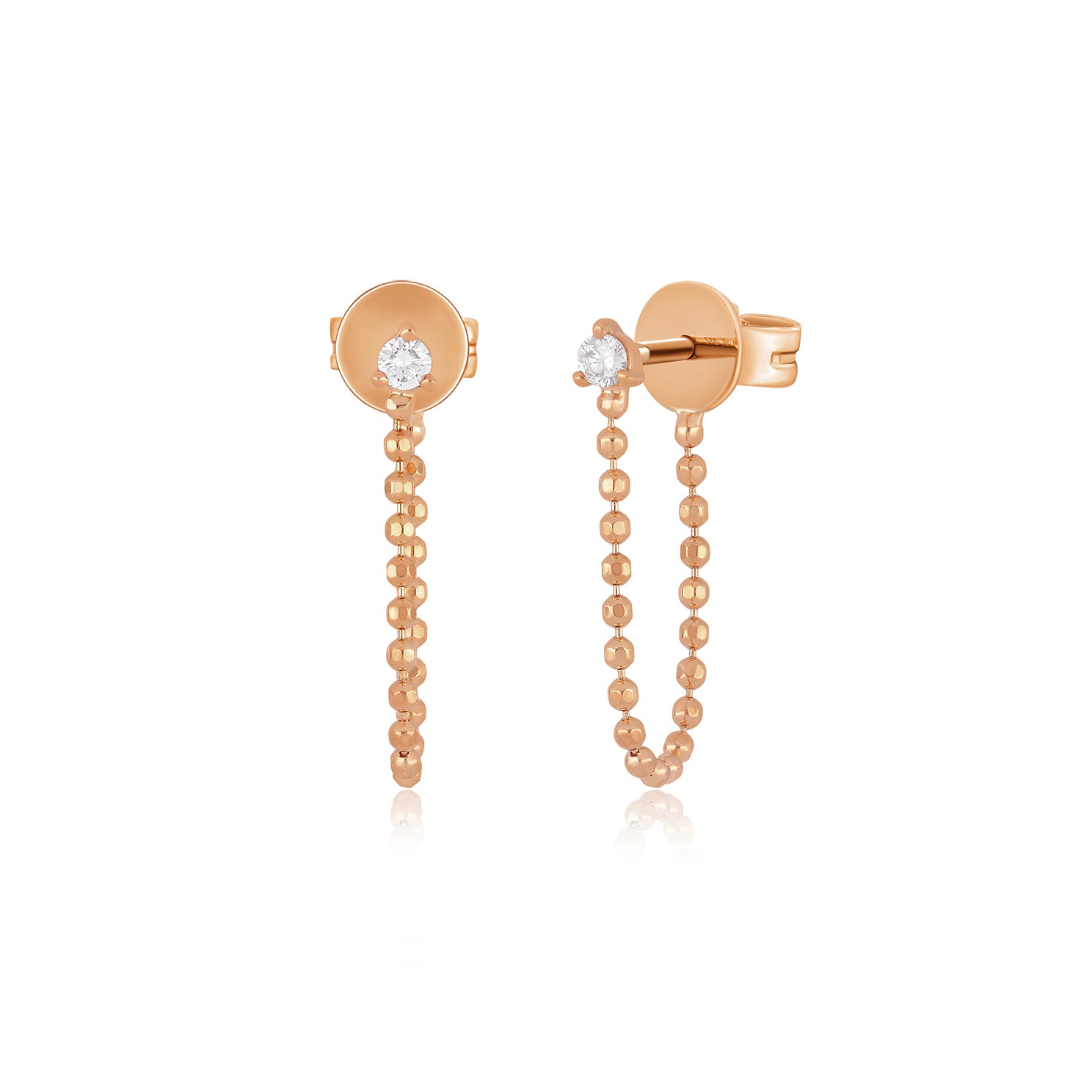 Diamond Ball & Chain Stud Earring in 14k rose gold