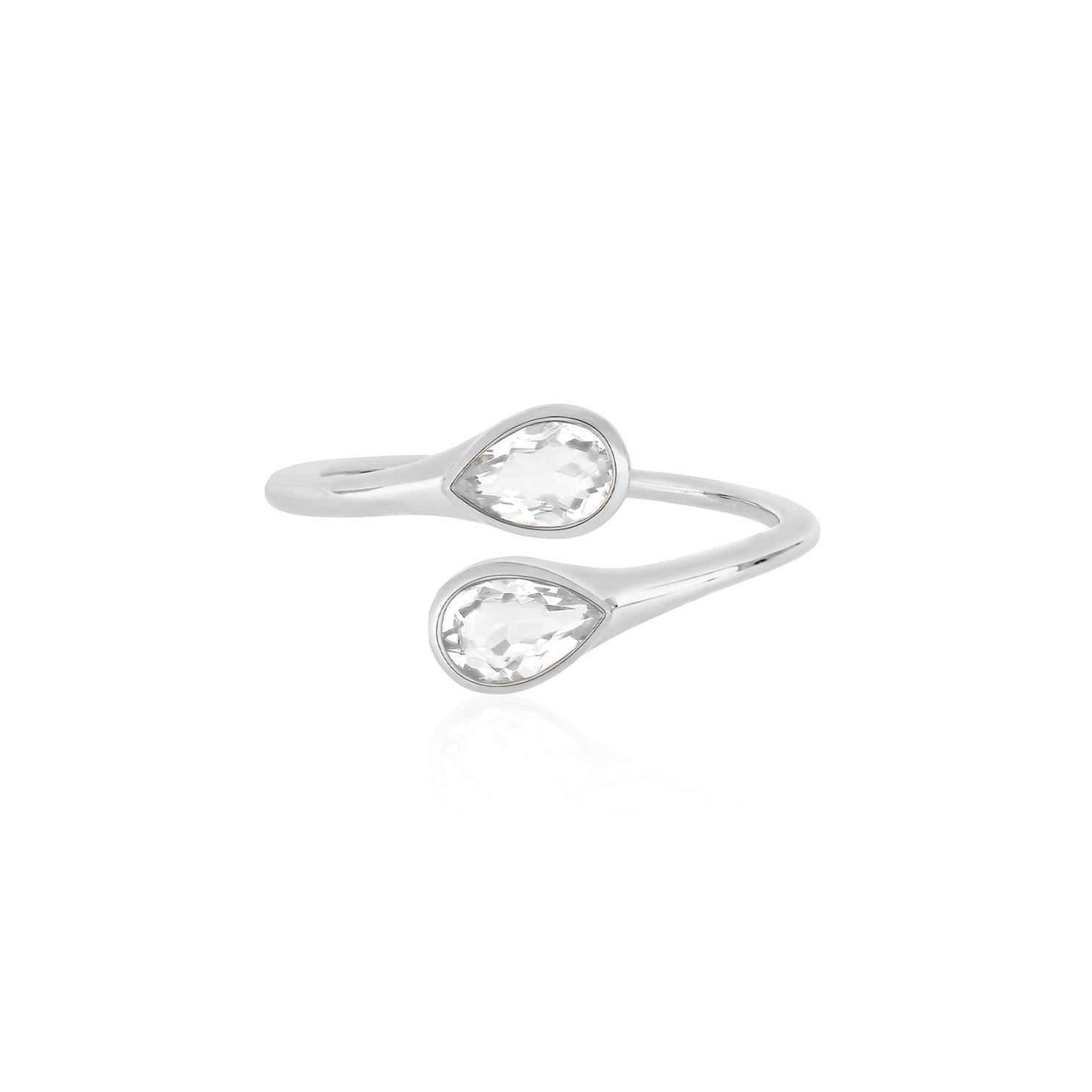 White Quartz Double Pear Ring in 14k white gold