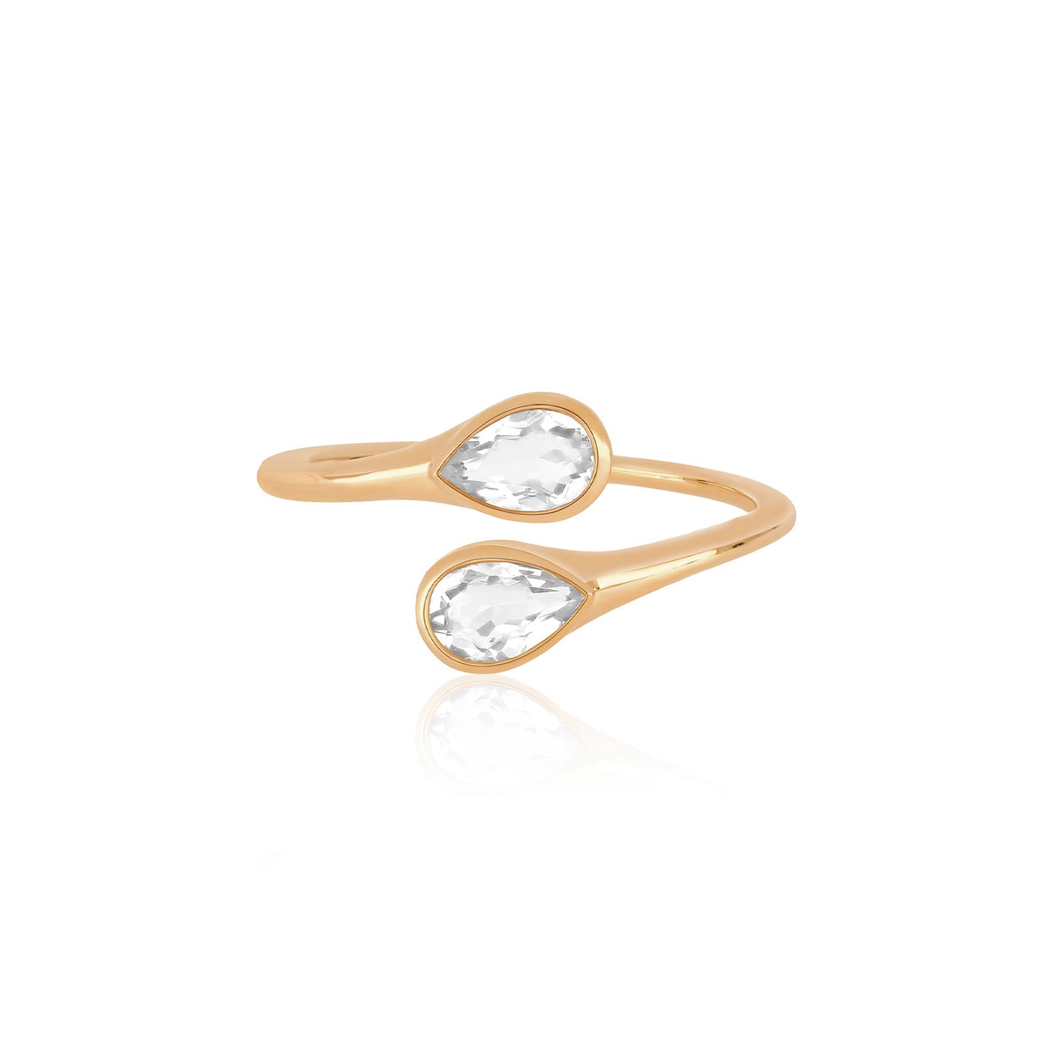 White Quartz Double Pear Ring in 14k rose gold