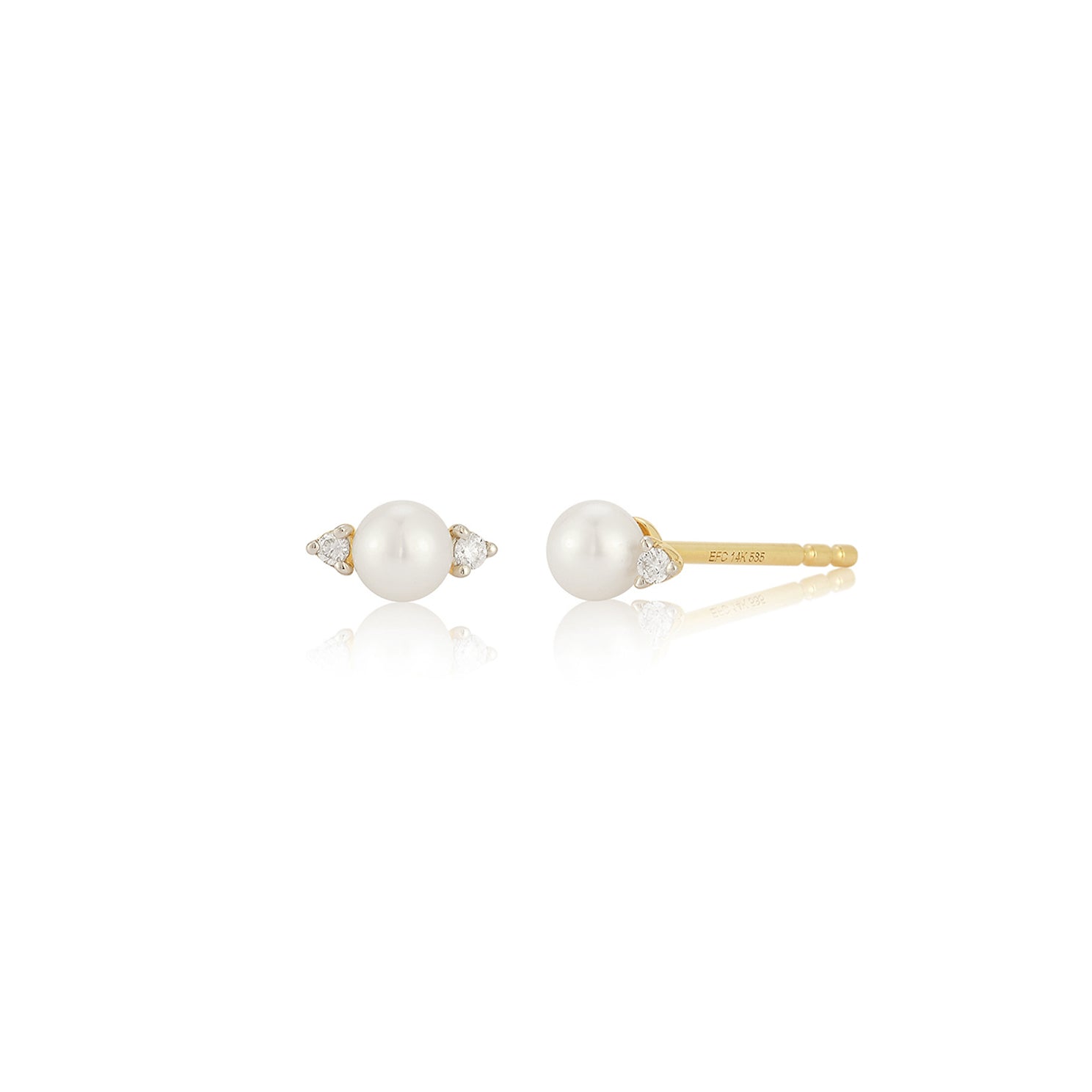 Diamond & Pearl Stud Earring in 14k yellow gold