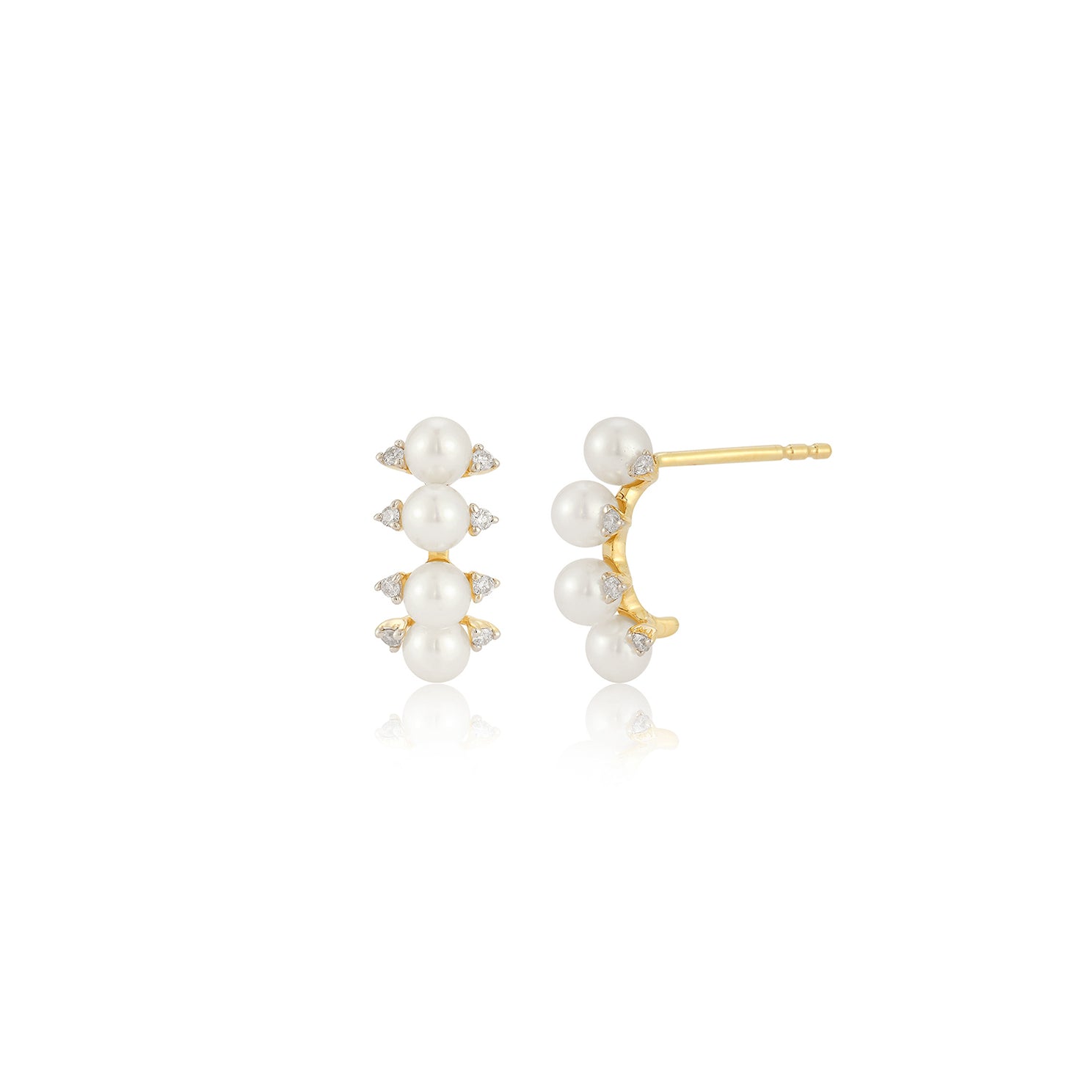 Diamond & Pearl Arc Stud Earring in 14k yellow gold