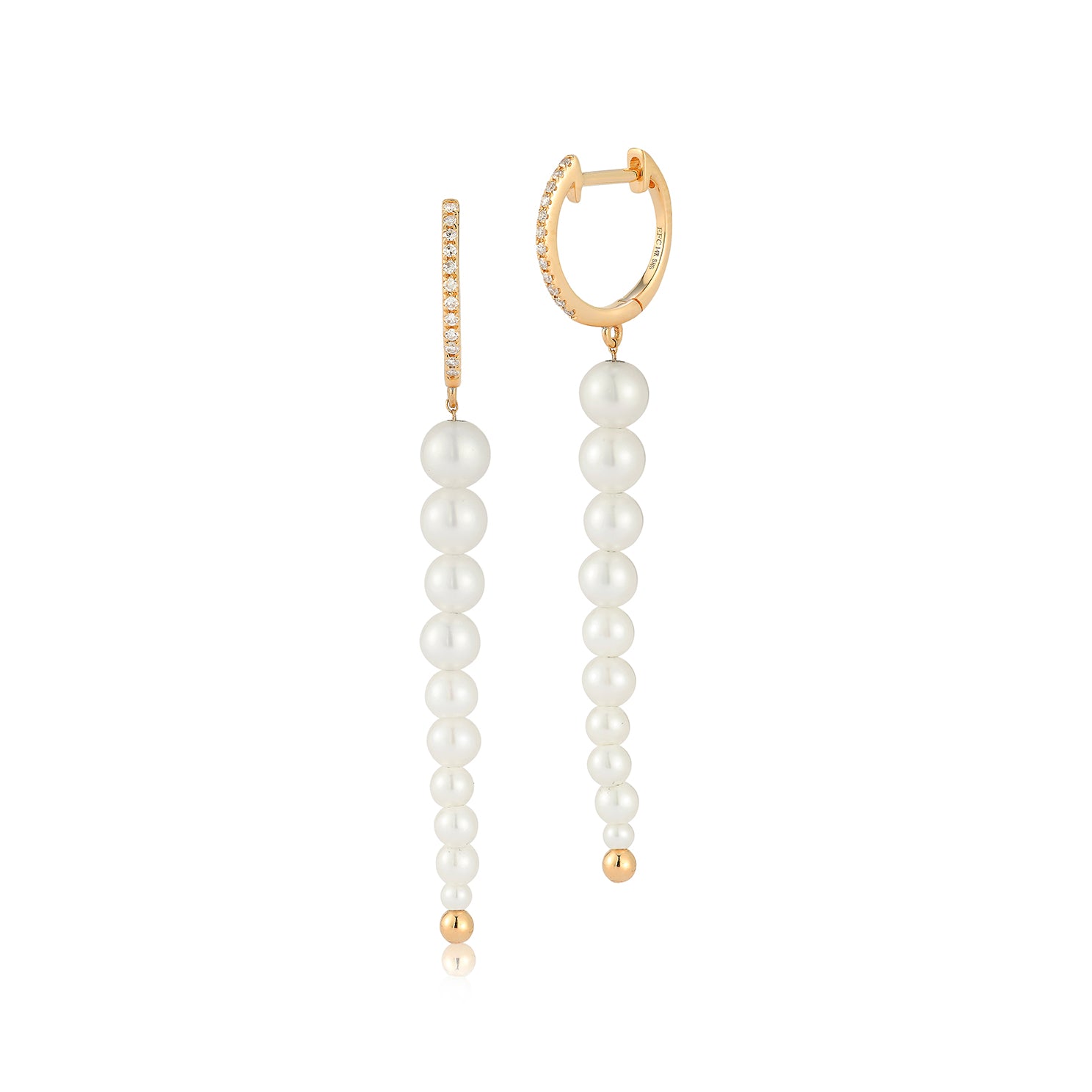 Diamond & Graduated Pearl Drop Earrings in 14k rose gold