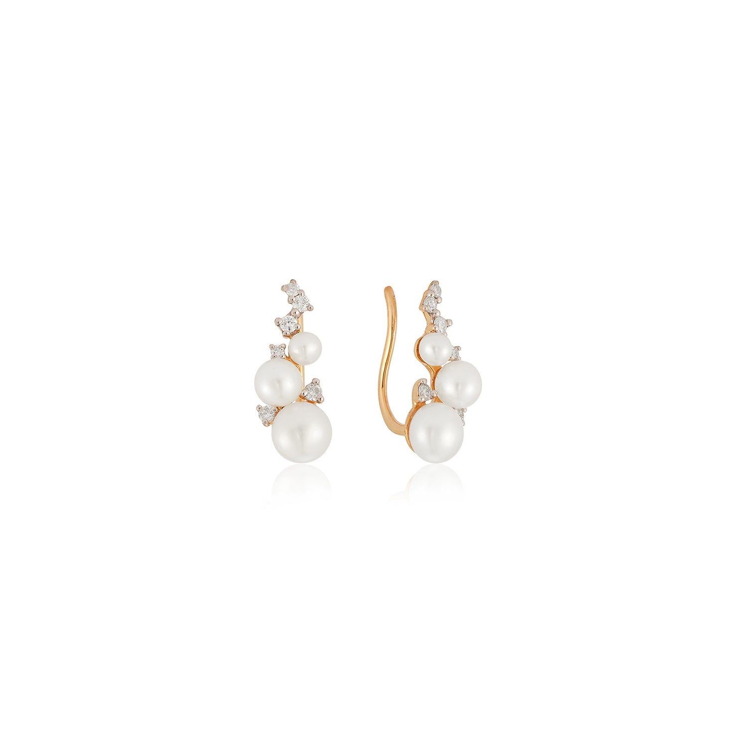 Diamond & Pearl Ear Climber in 14k rose gold