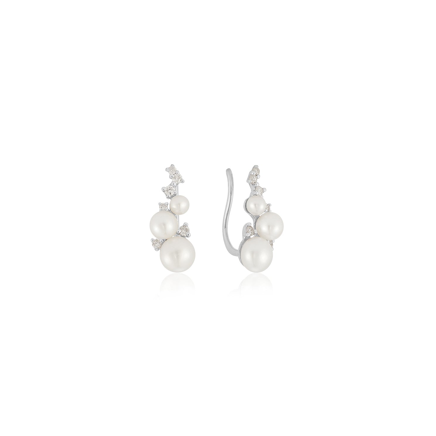 Diamond & Pearl Ear Climber in 14k white gold