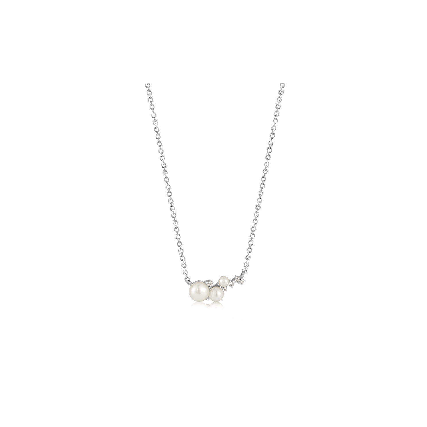 Diamond & Pearl Necklace in 14k white gold