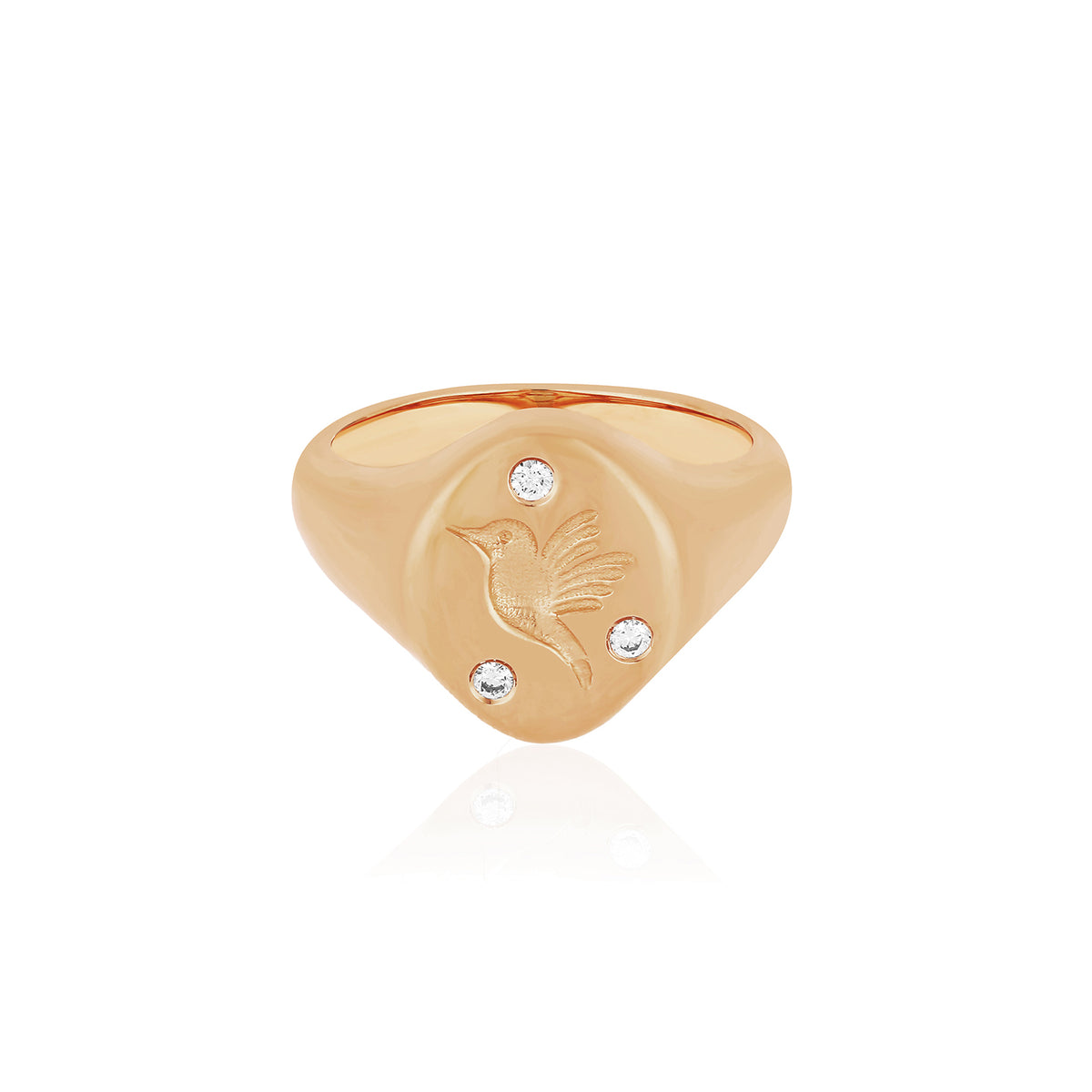Diamond Hummingbird Signet Ring in 14k rose gold