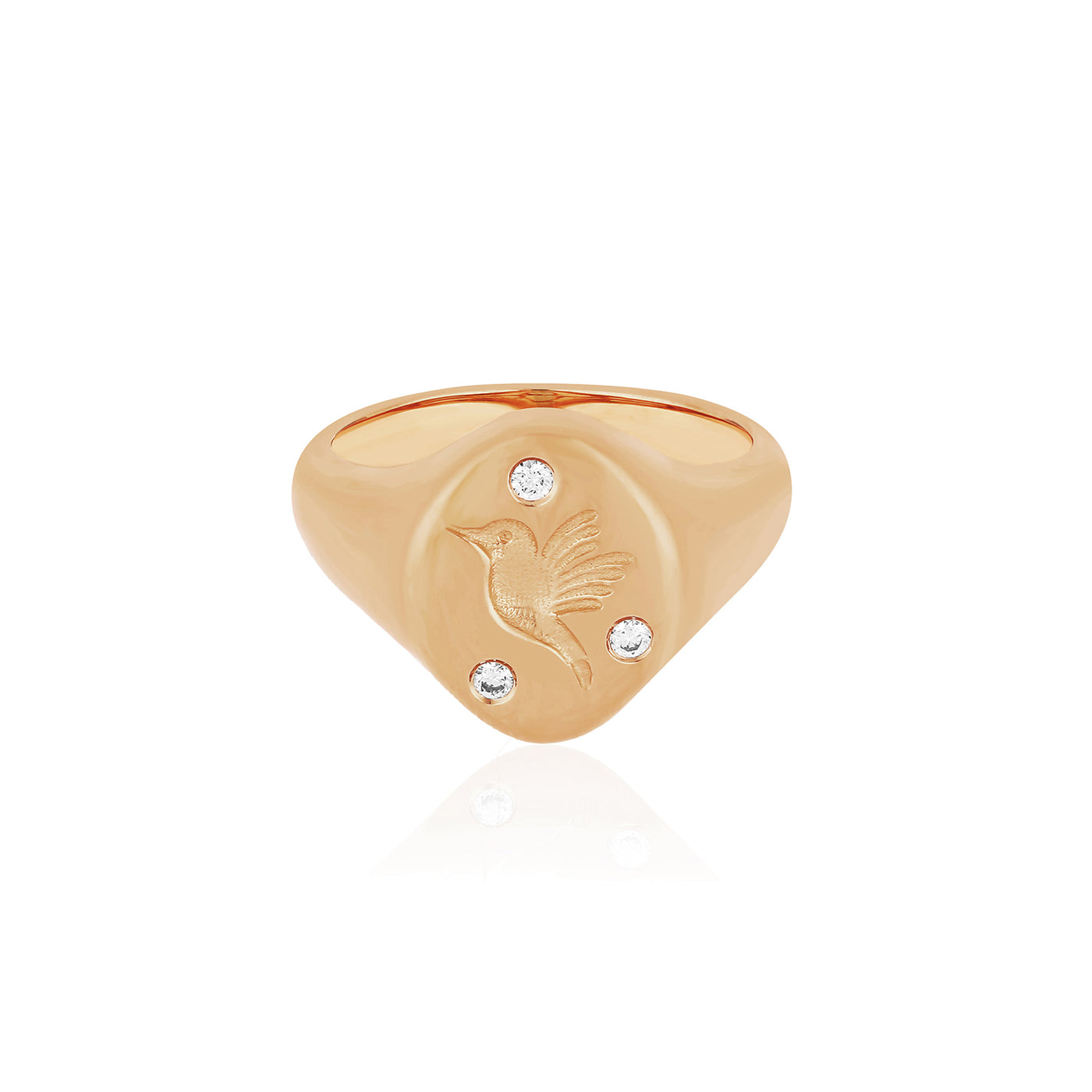 Diamond Hummingbird Signet Ring in 14k rose gold