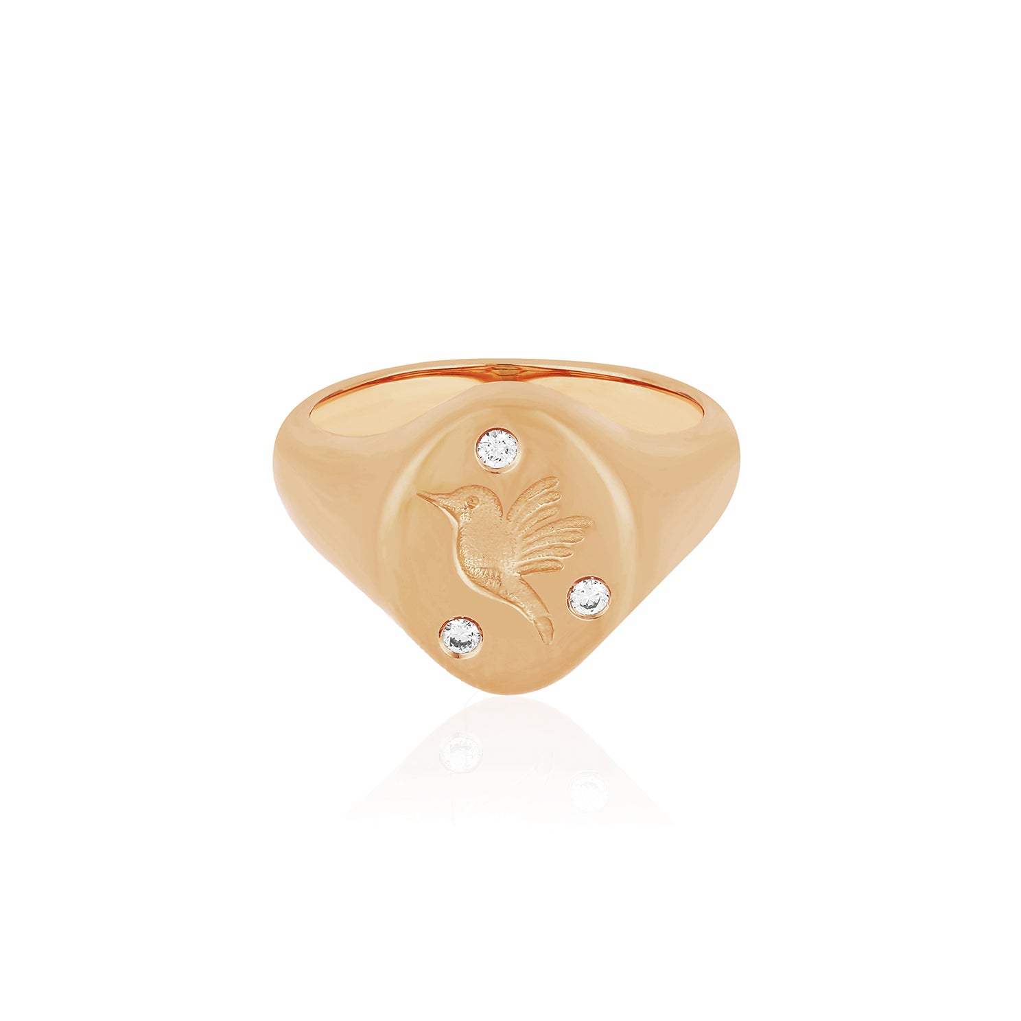 Diamond Hummingbird Signet Ring in 14k rose gold