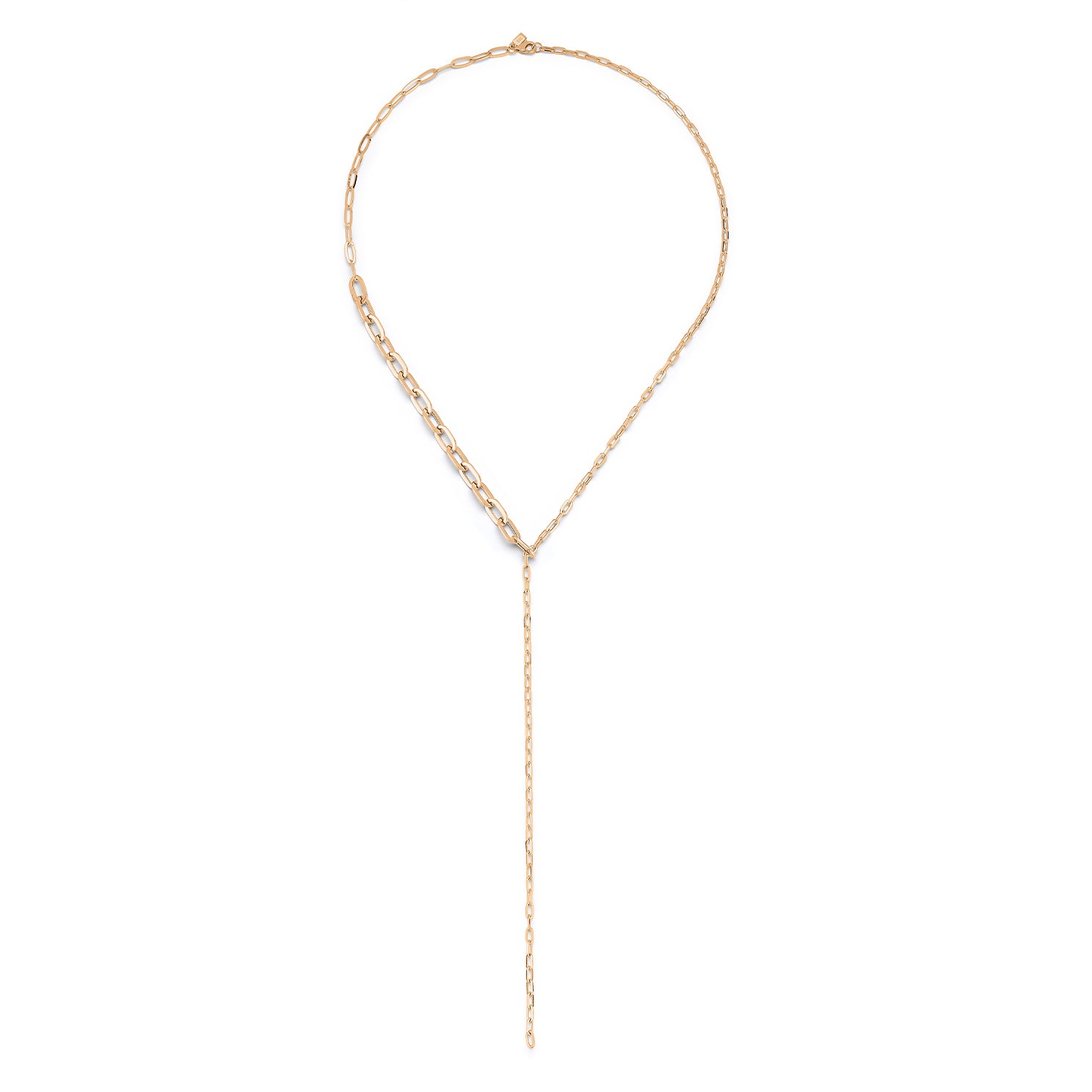 Graduated Chain Link Lariat Necklace in 14k rose gold