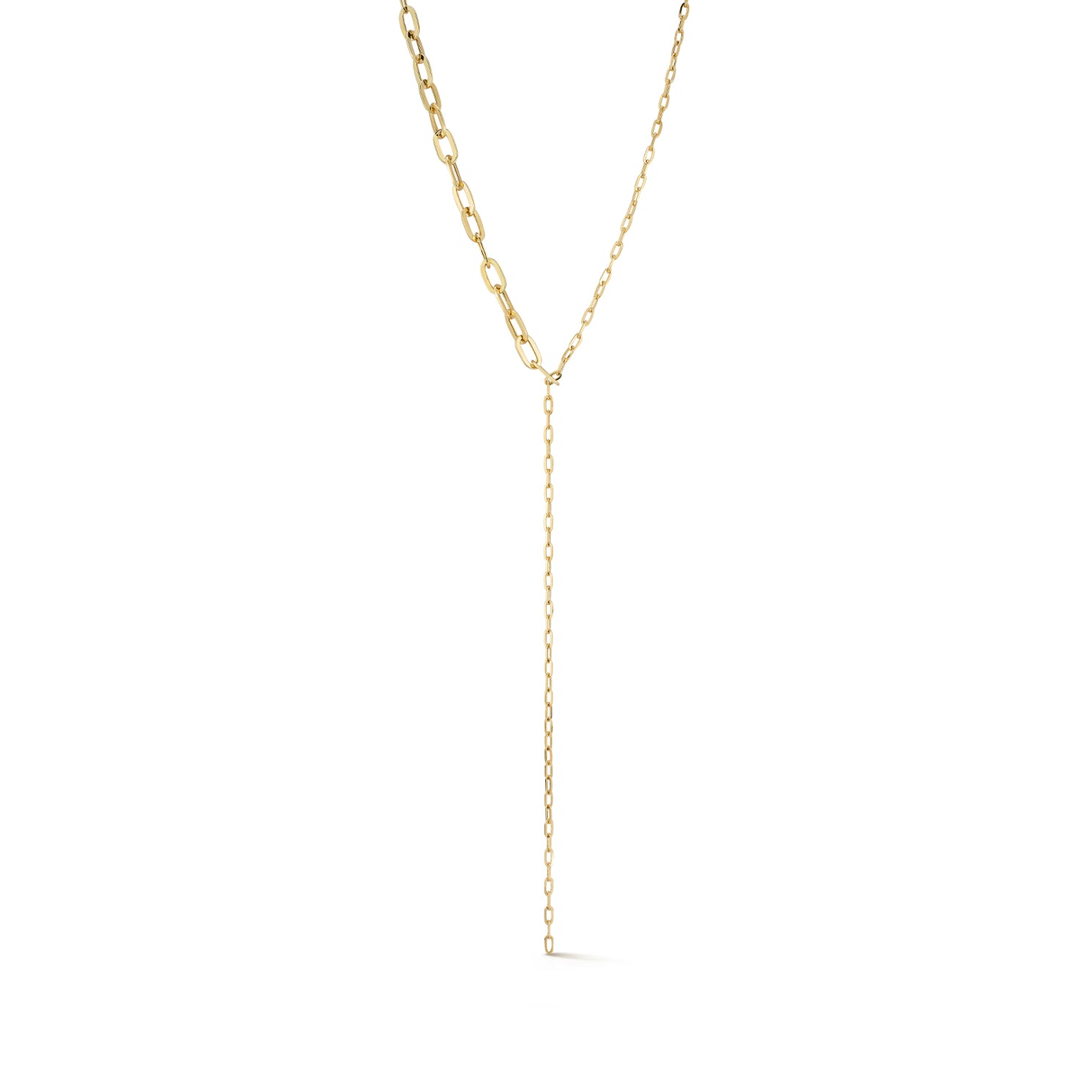 Graduated Chain Link Lariat Necklace in 14k yellow gold
