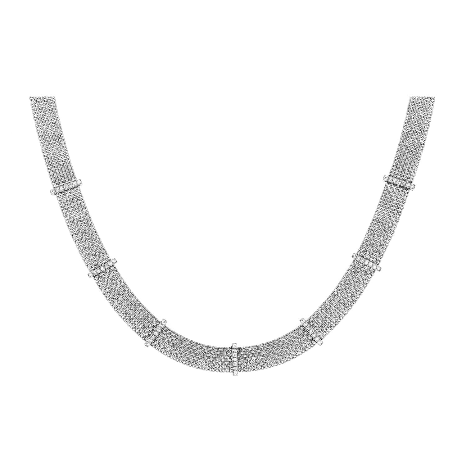 Diamond Bar Mesh Necklace in 14k white gold