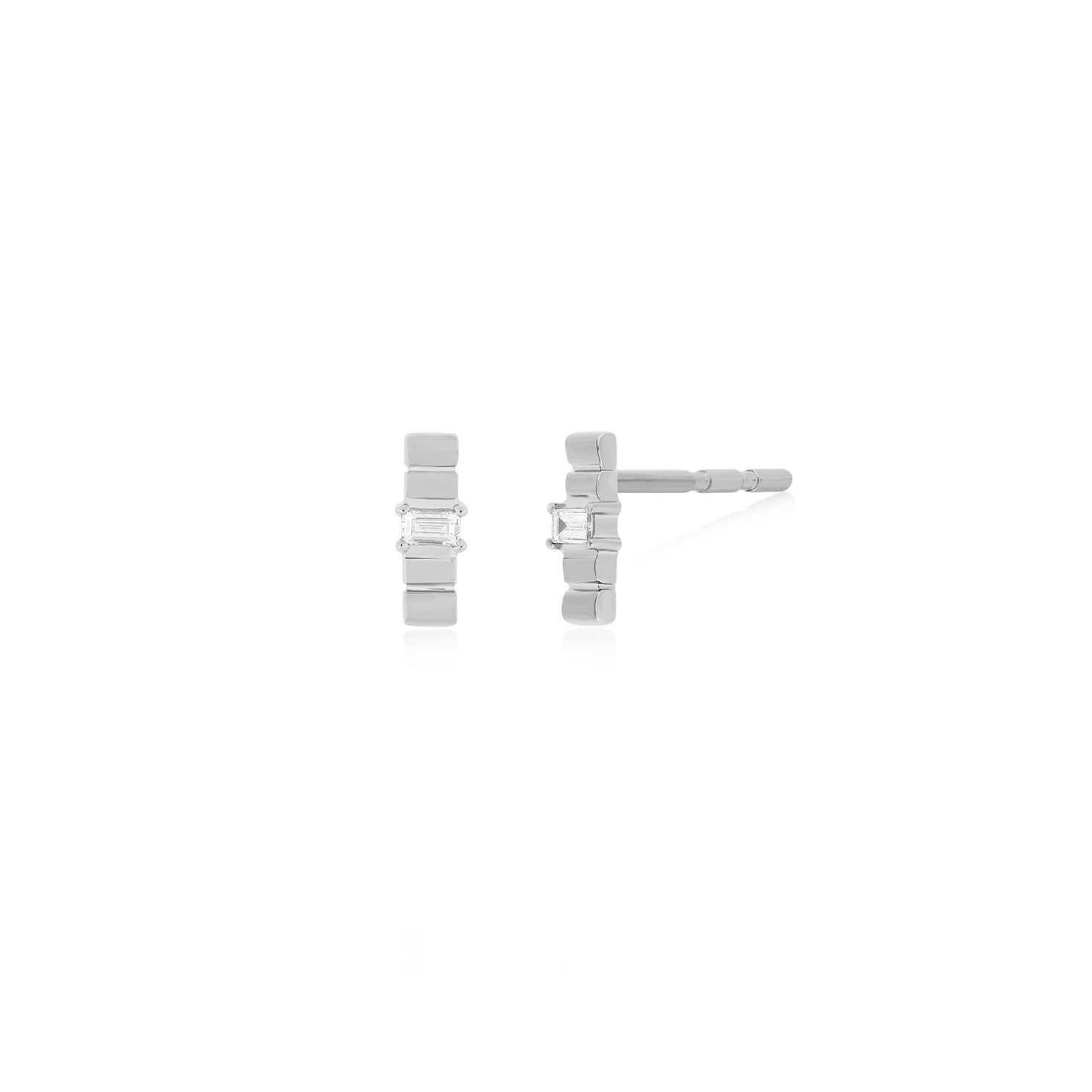 Diamond & Gold Fluted Bar Stud Earring in 14k white gold