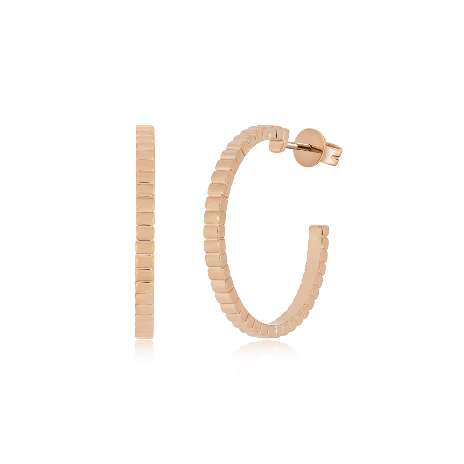 Gold Fluted Hoop Earrings in 14k rose gold