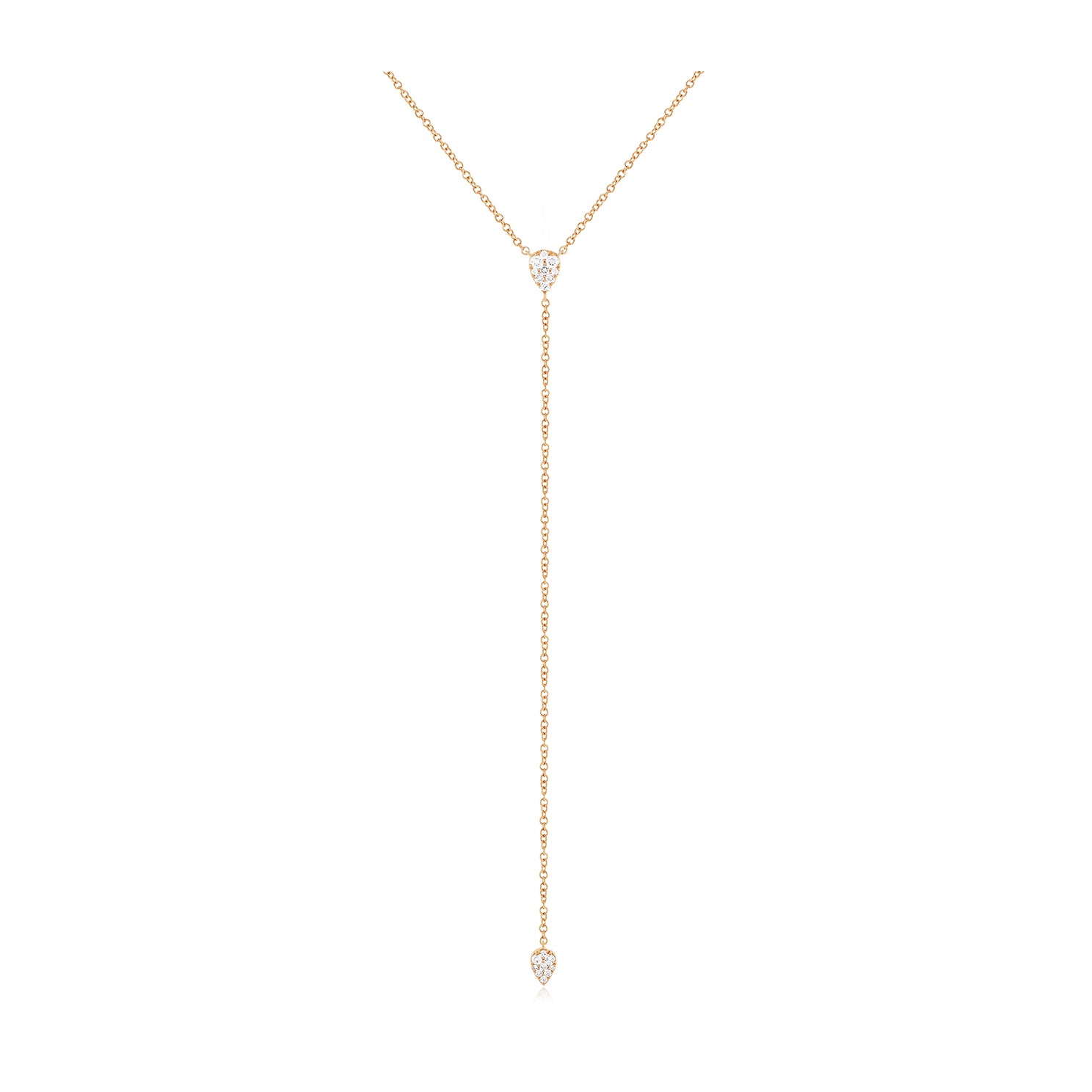 Full Cut Diamond Teardrop Lariat Necklace in 14k rose gold