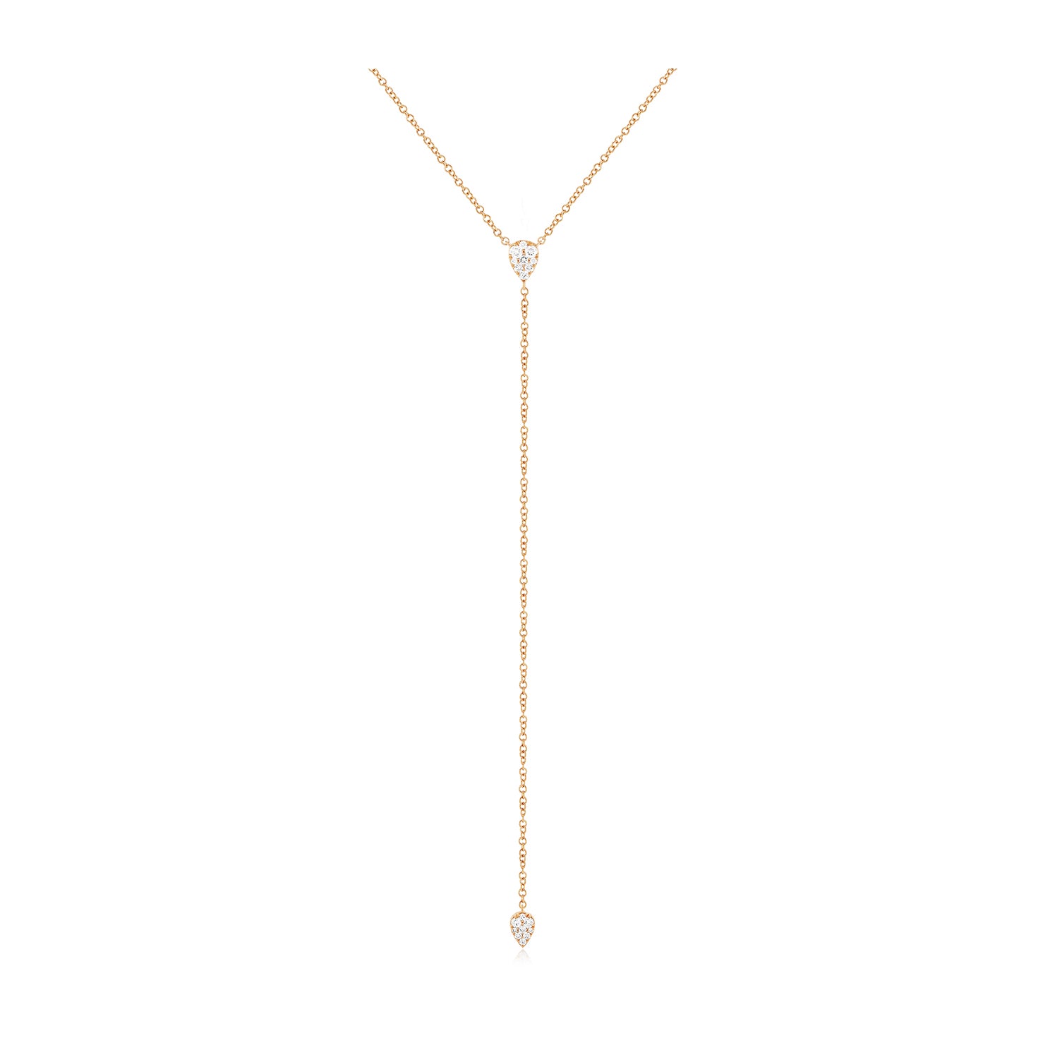 Full Cut Diamond Teardrop Lariat Necklace in 14k rose gold