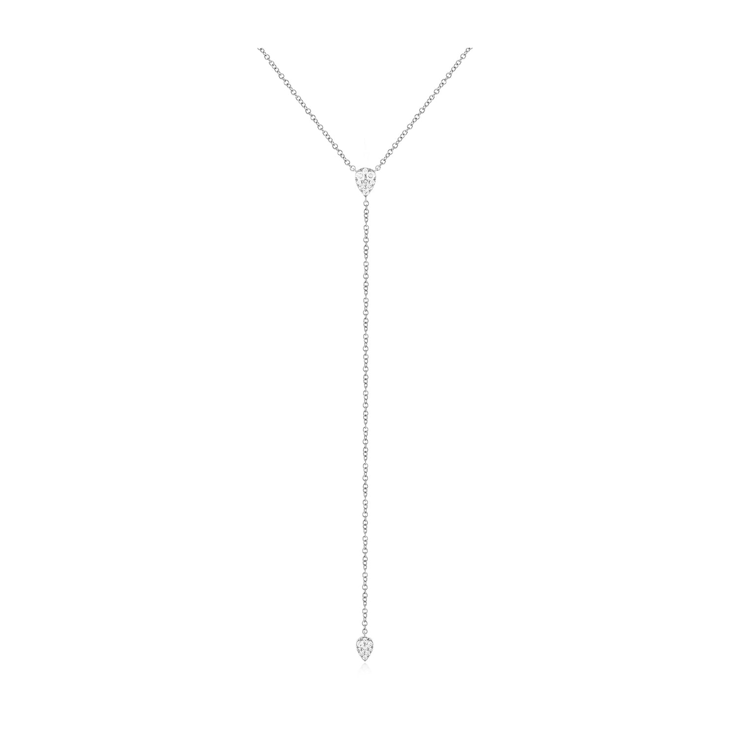 Full Cut Diamond Teardrop Lariat Necklace in 14k white gold