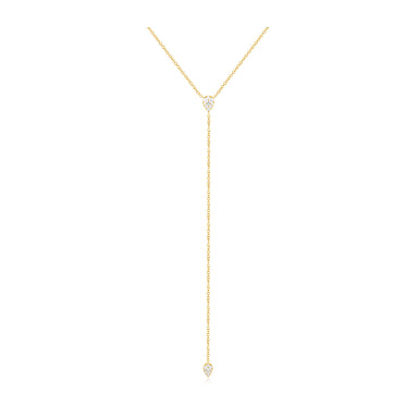 Full Cut Diamond Teardrop Lariat Necklace in 14k yellow gold