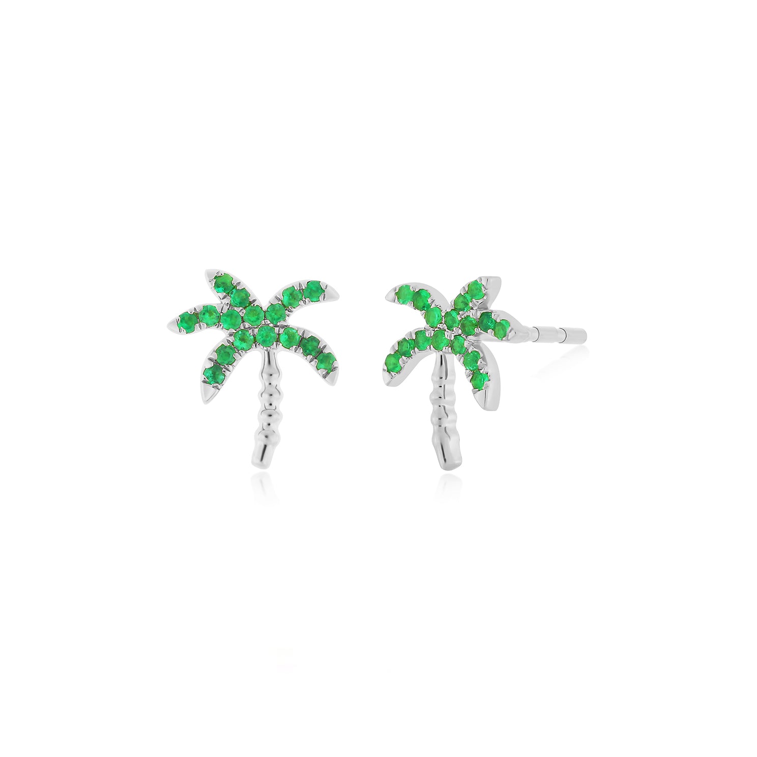 Emerald Wild Palm Stud Earring in 14k white gold