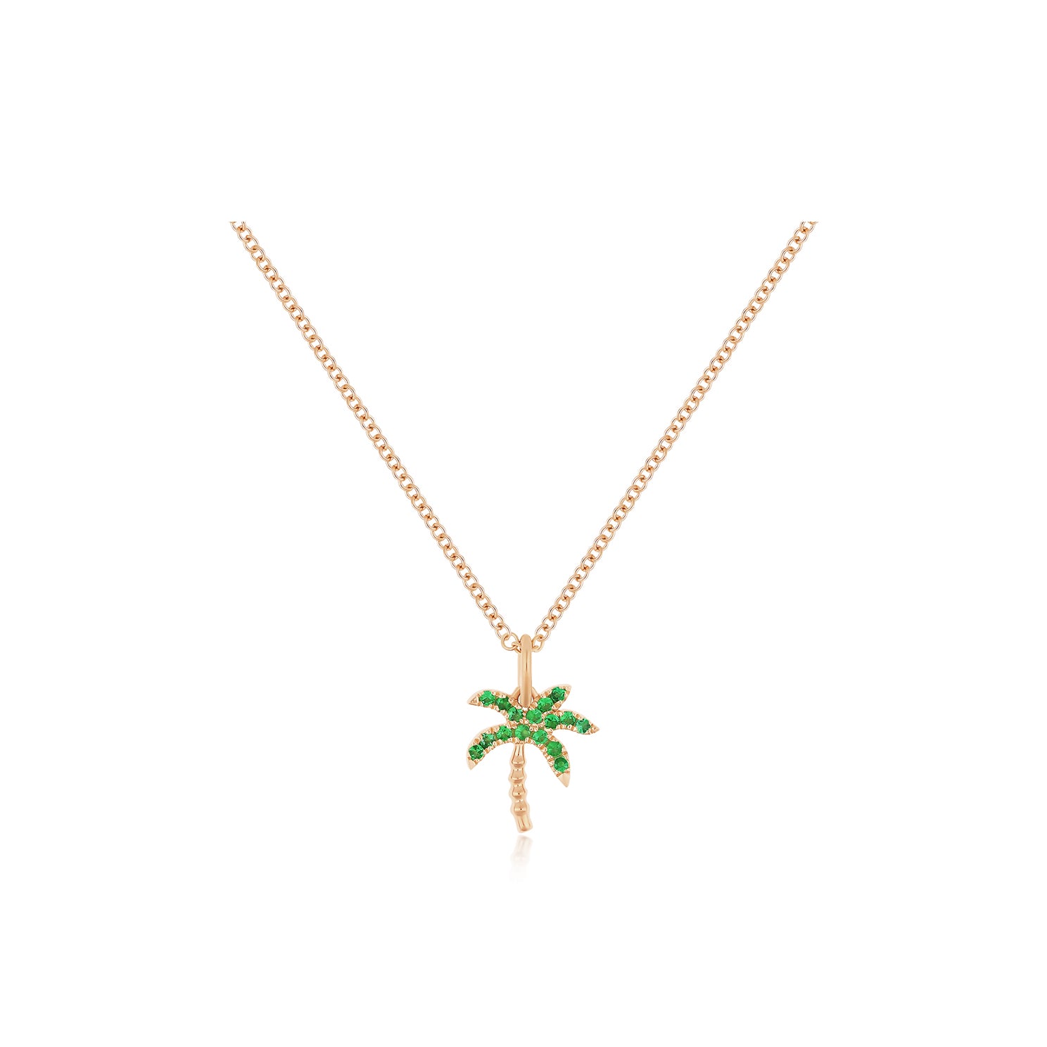 Emerald Wild Palm Necklace in 14k rose gold