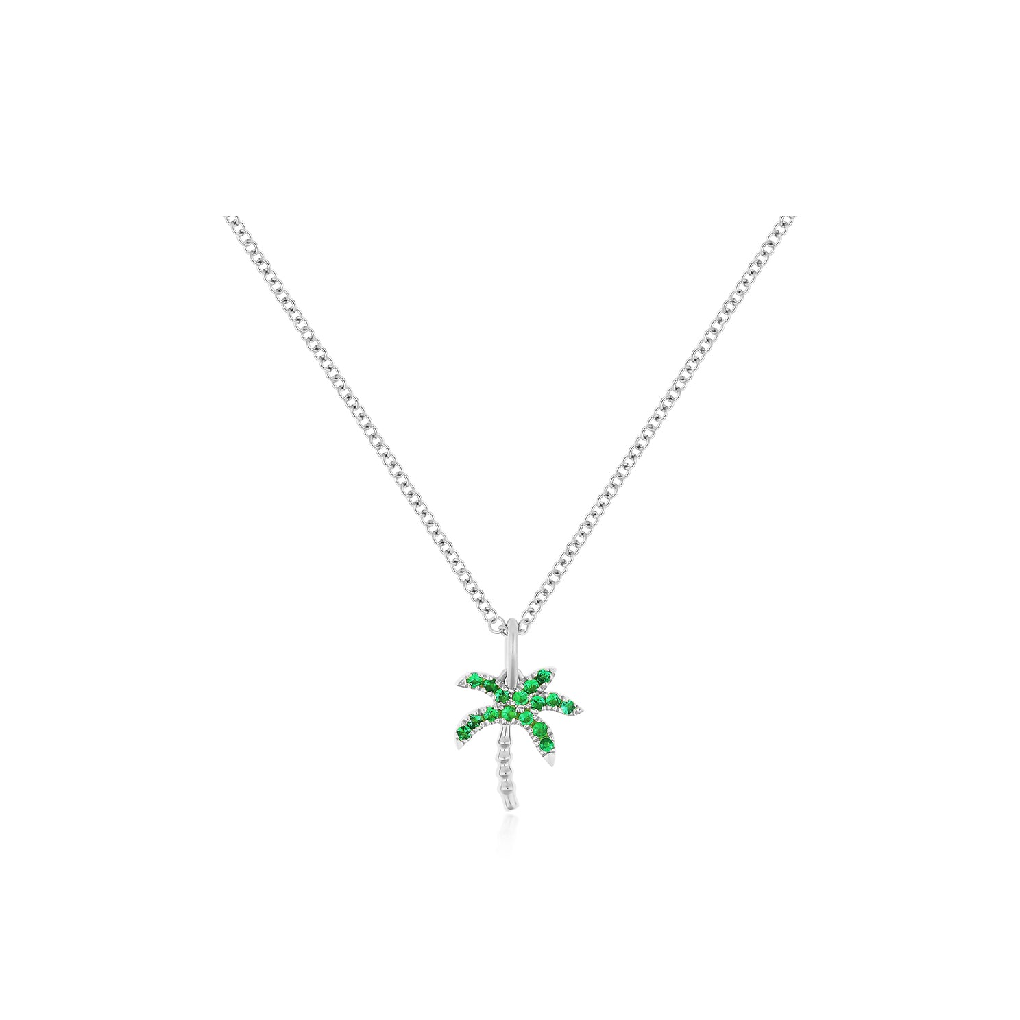 Emerald Wild Palm Necklace in 14k white gold