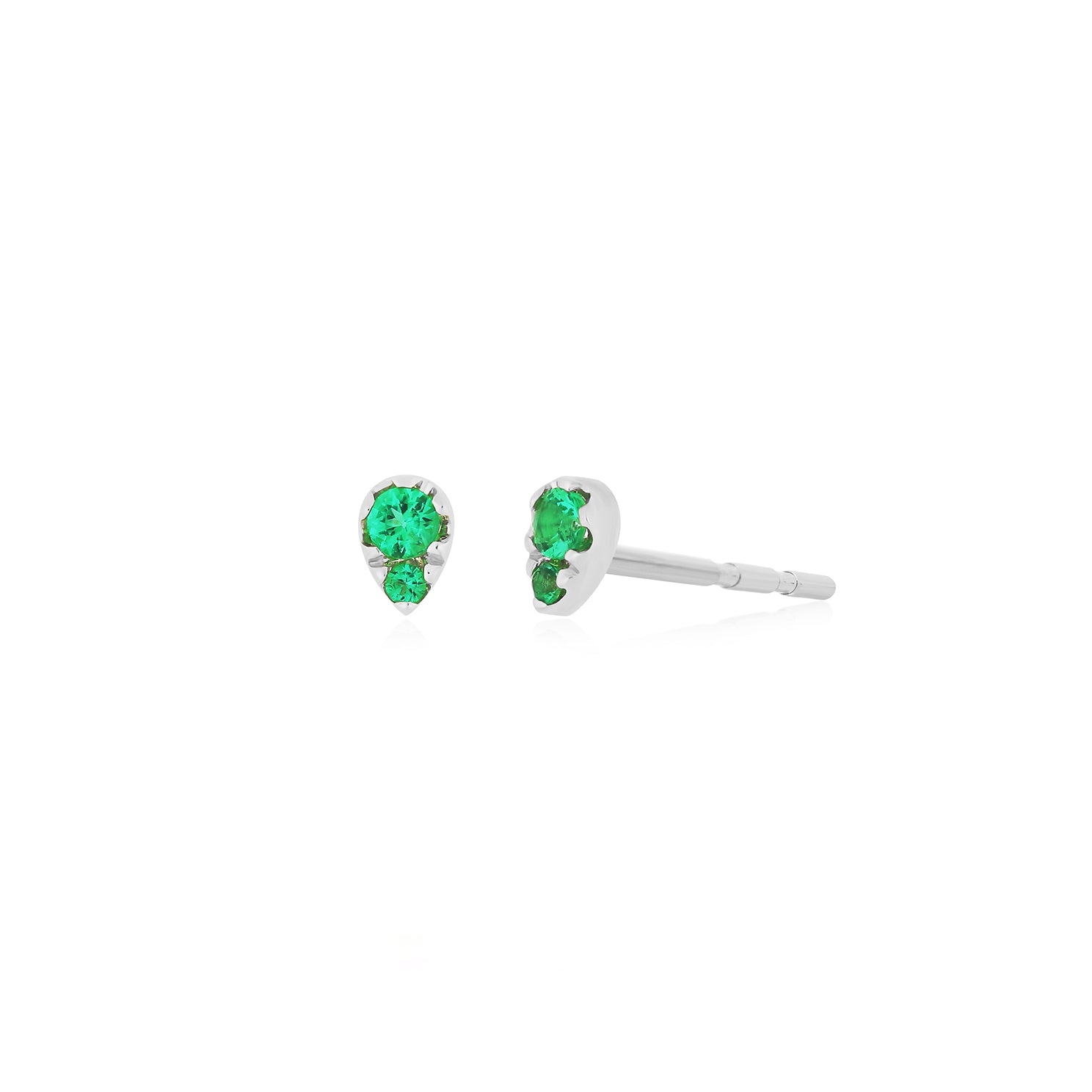Full Cut Emerald Mini Teardrop Stud Earring in 14k white gold