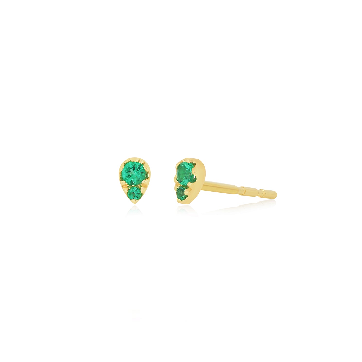 Full Cut Emerald Mini Teardrop Stud Earring in 14k yellow gold