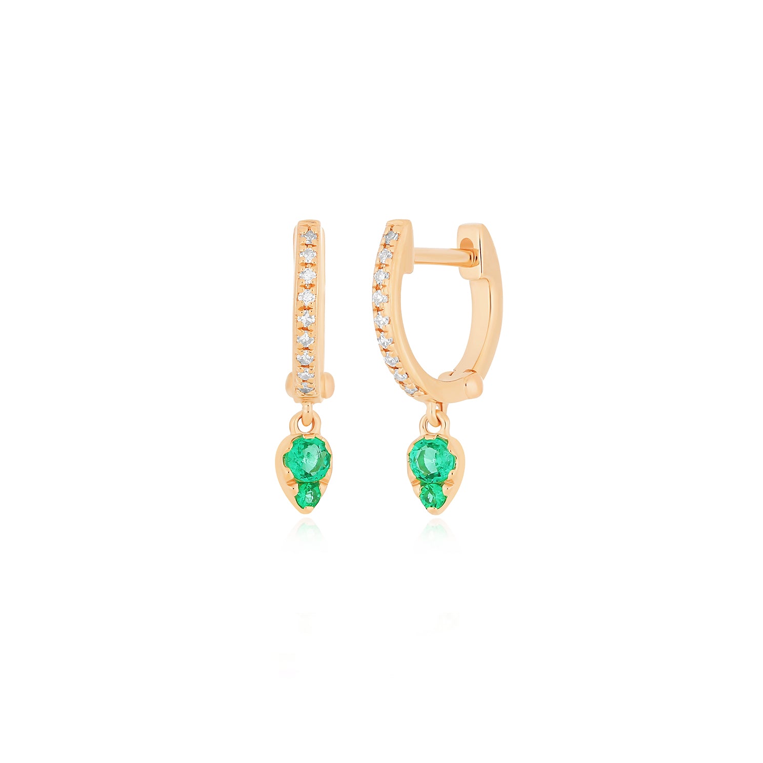 Emerald Teardrop Diamond Mini Huggie Earring in 14k rose gold