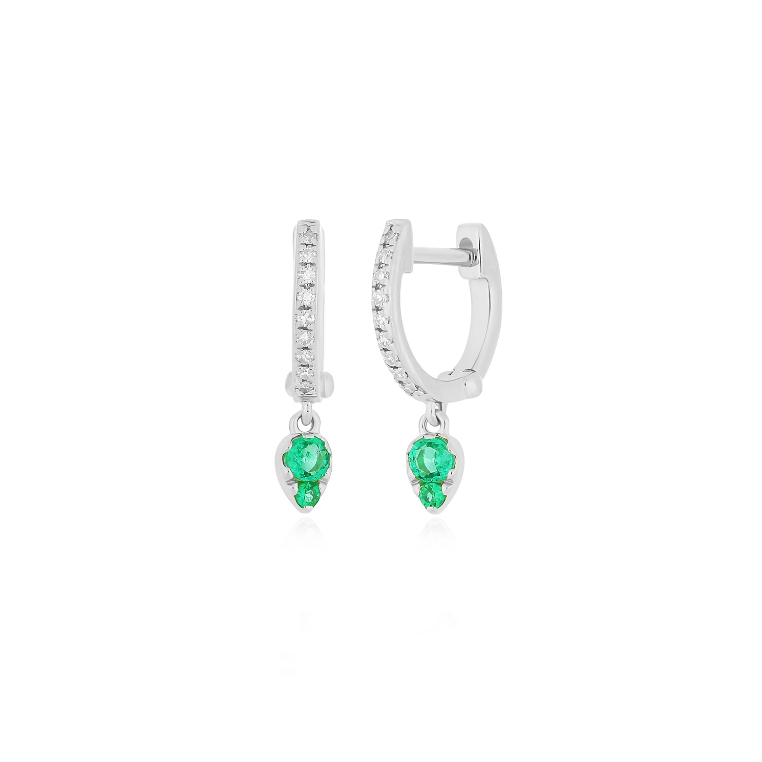 Emerald Teardrop Diamond Mini Huggie Earring in 14k white gold