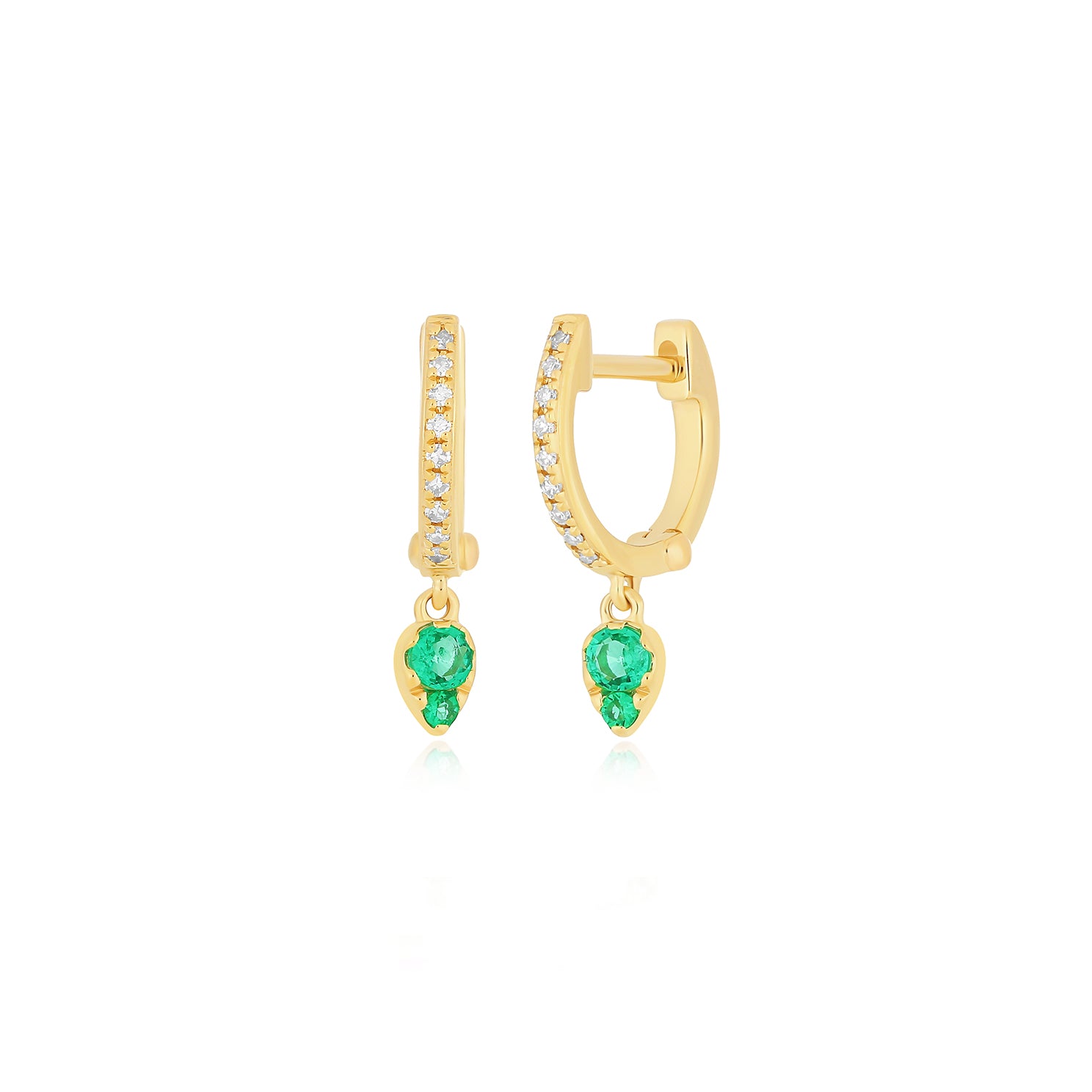 Emerald Teardrop Diamond Mini Huggie Earring in 14k yellow gold