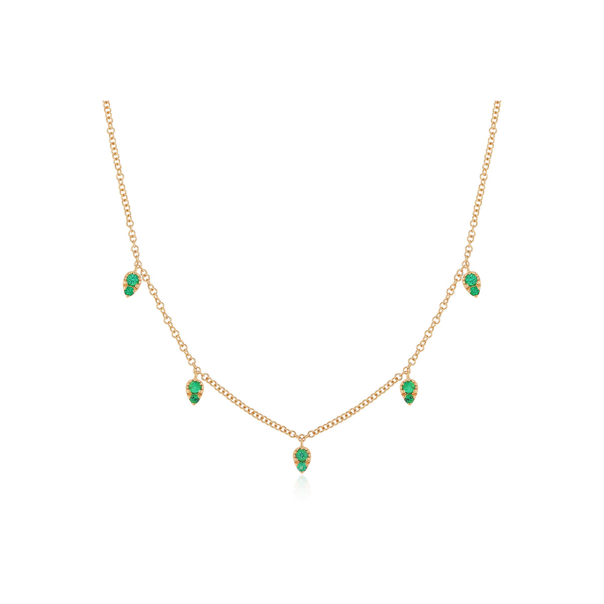 Emerald 5 Teardrop Choker Necklace in 14k rose gold