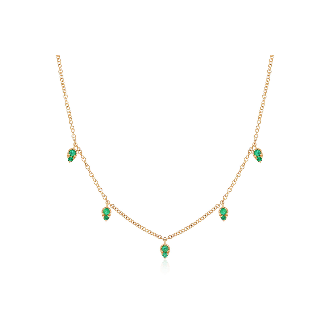 Emerald 5 Teardrop Choker Necklace in 14k rose gold