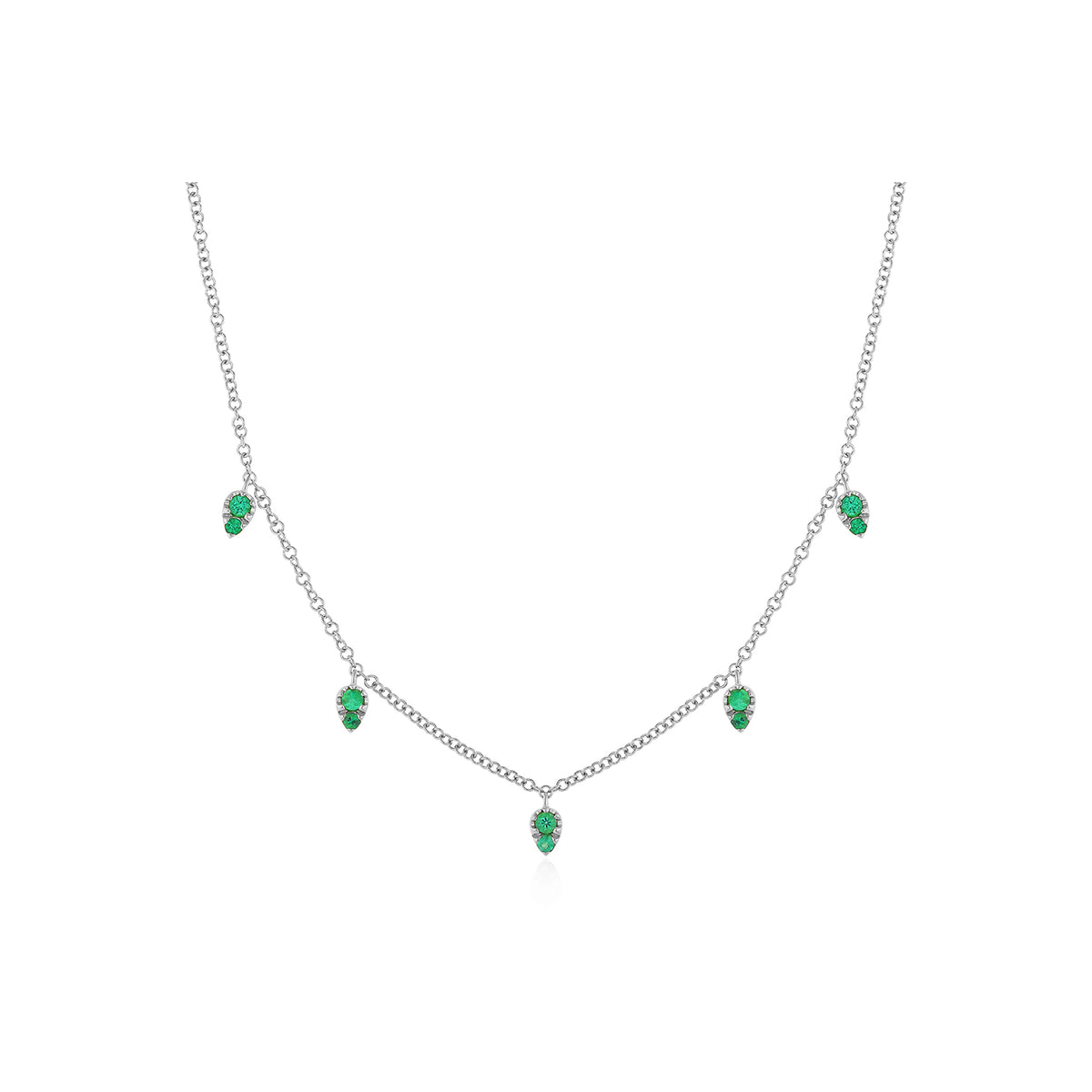 Emerald 5 Teardrop Choker Necklace in 14k white gold