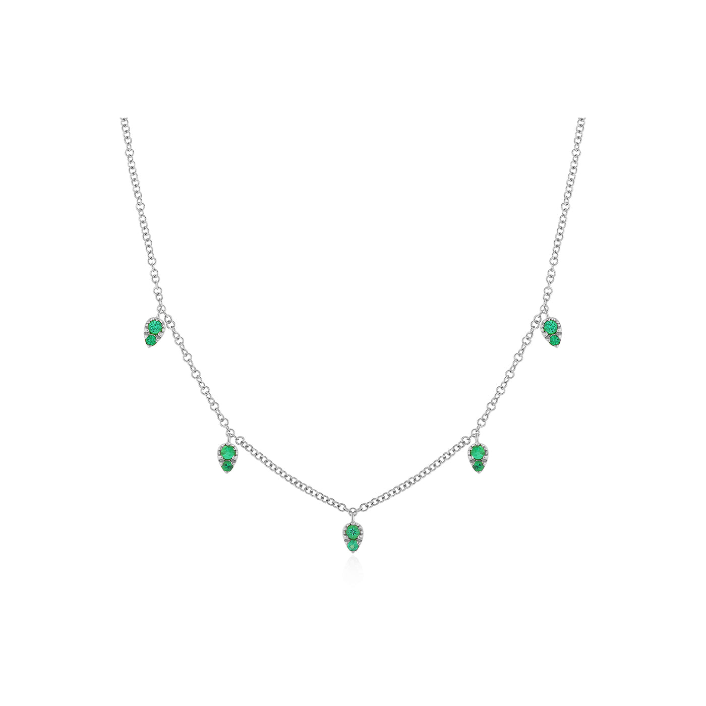 Emerald 5 Teardrop Choker Necklace in 14k white gold